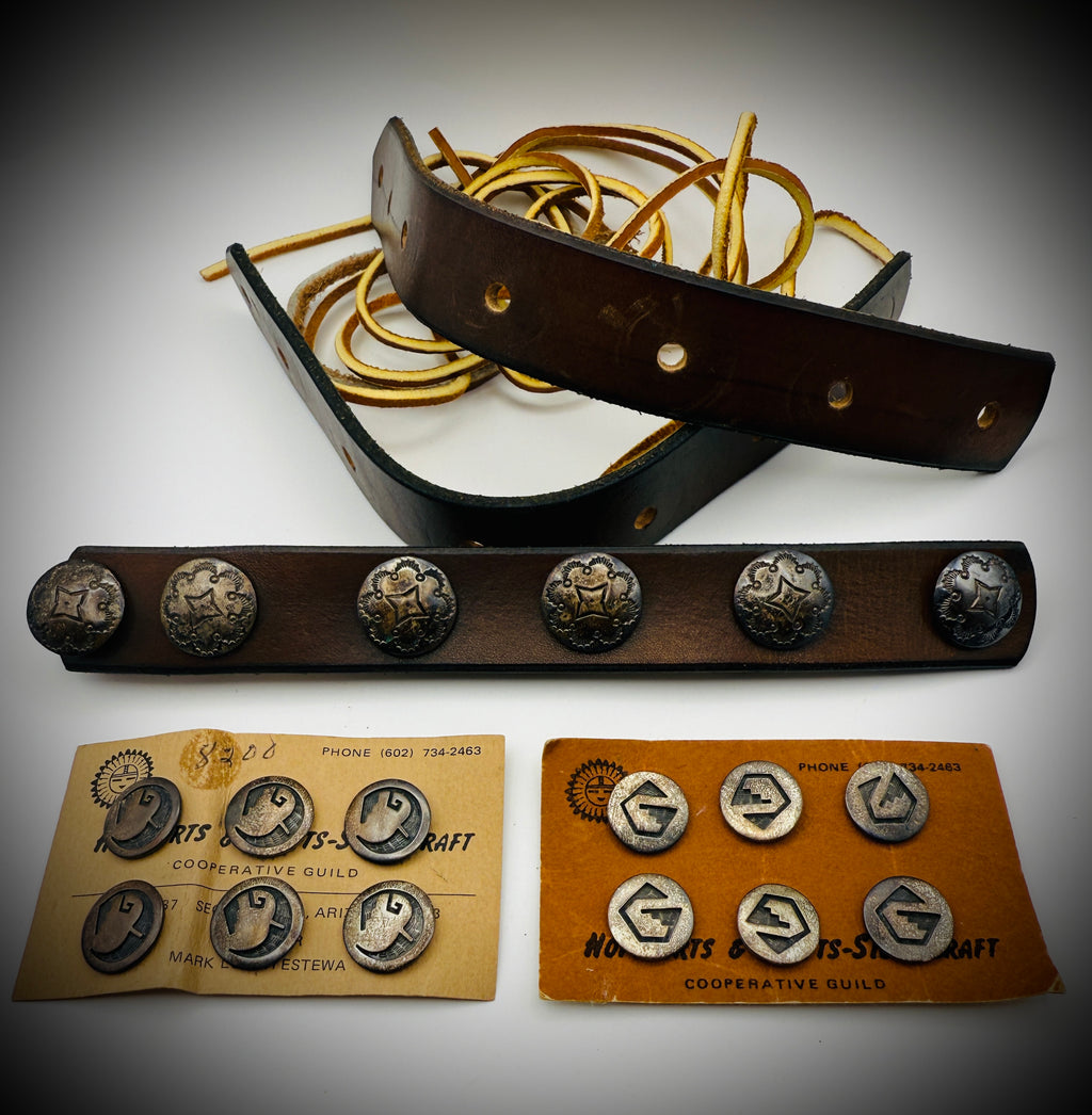 Hopi Guild Sterling Overlay Buttons (2 Cards) & Sterling Conchos Lot