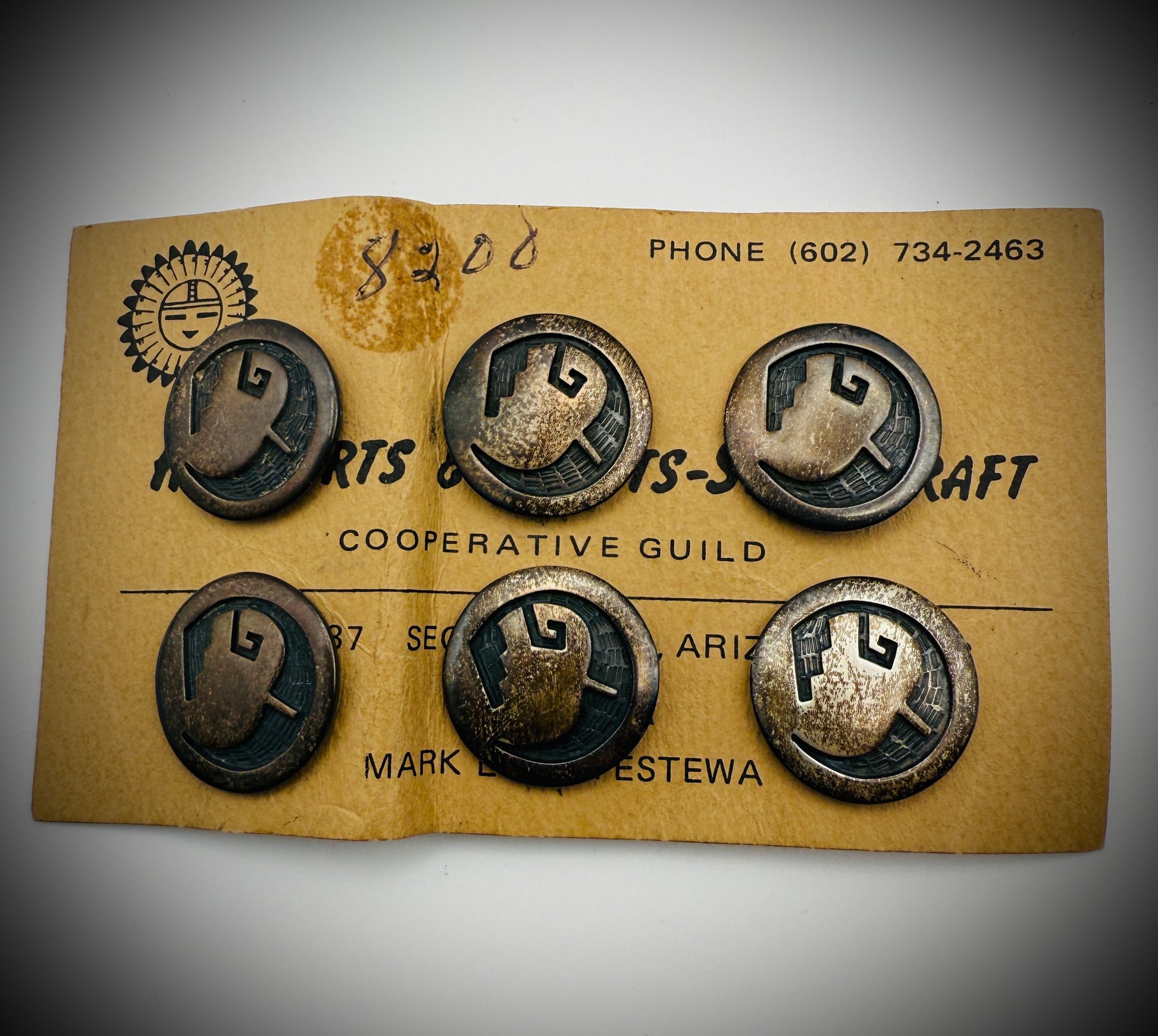 Hopi Guild Sterling Overlay Buttons (2 Cards) & Sterling Conchos Lot