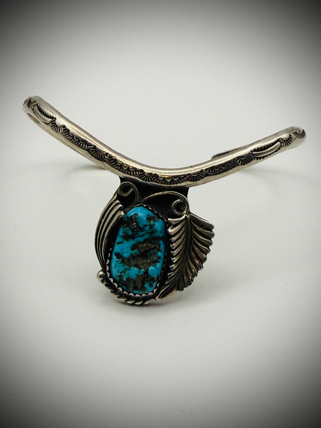 Vintage Navajo JR (Jerry Roan) Sterling Sweater Cuff w/ Turquoise 6.5"
