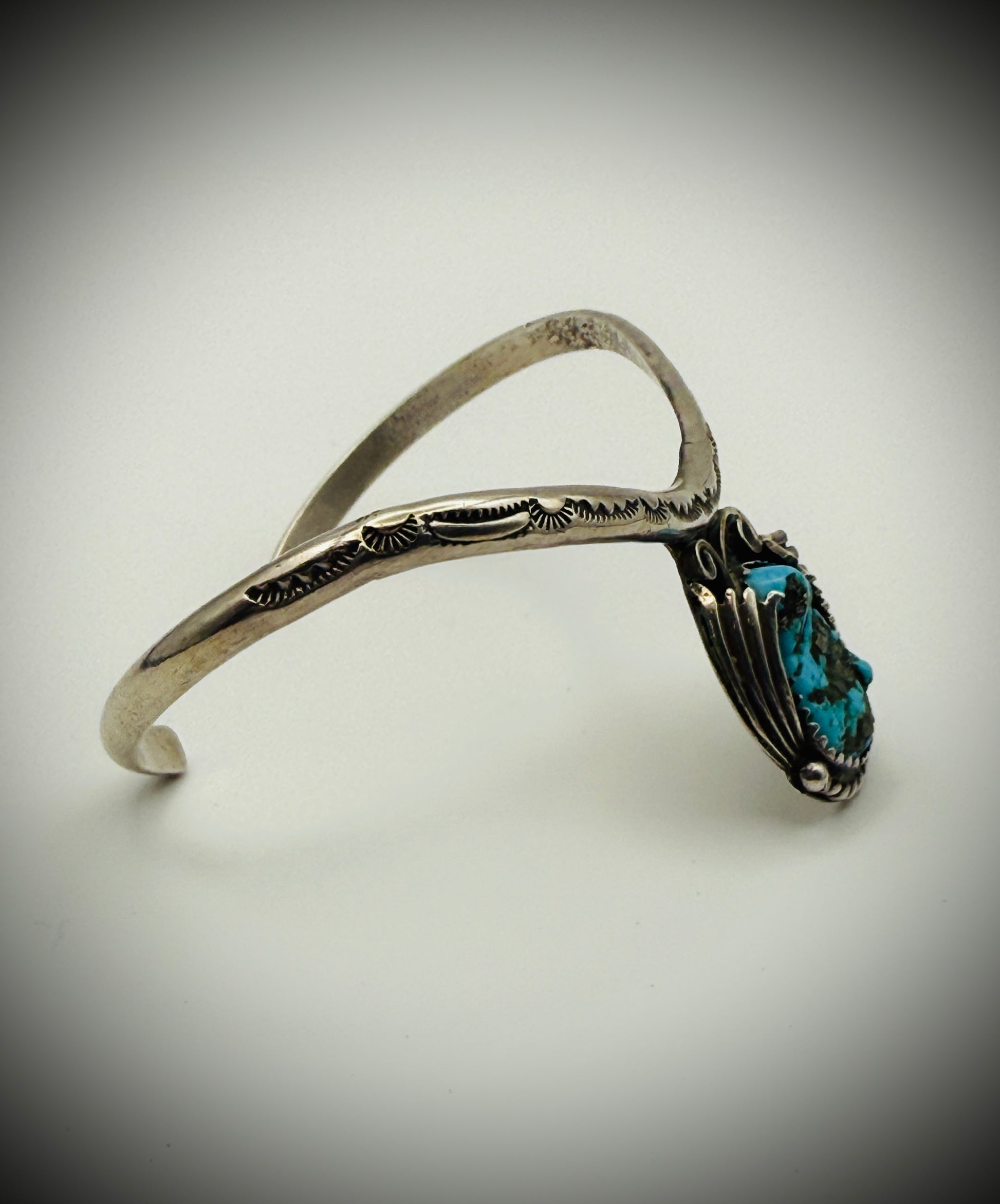 Vintage Navajo JR (Jerry Roan) Sterling Sweater Cuff w/ Turquoise 6.5"