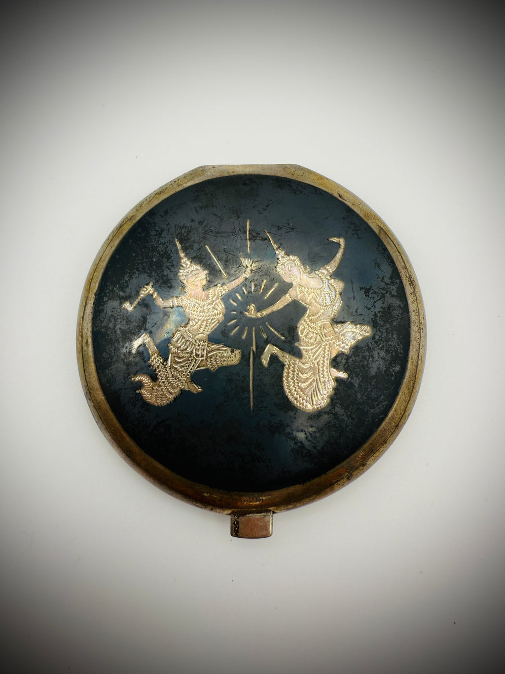 Vintage Siam Niello Lot – Compact, Bracelet (Repair), & 2 Brooches