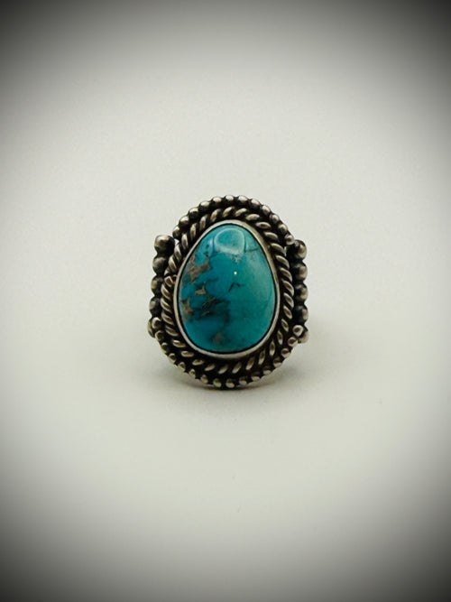 Albert Jake Navajo Sterling Turquoise Ring Sz 7, 15g – “A. Jake”