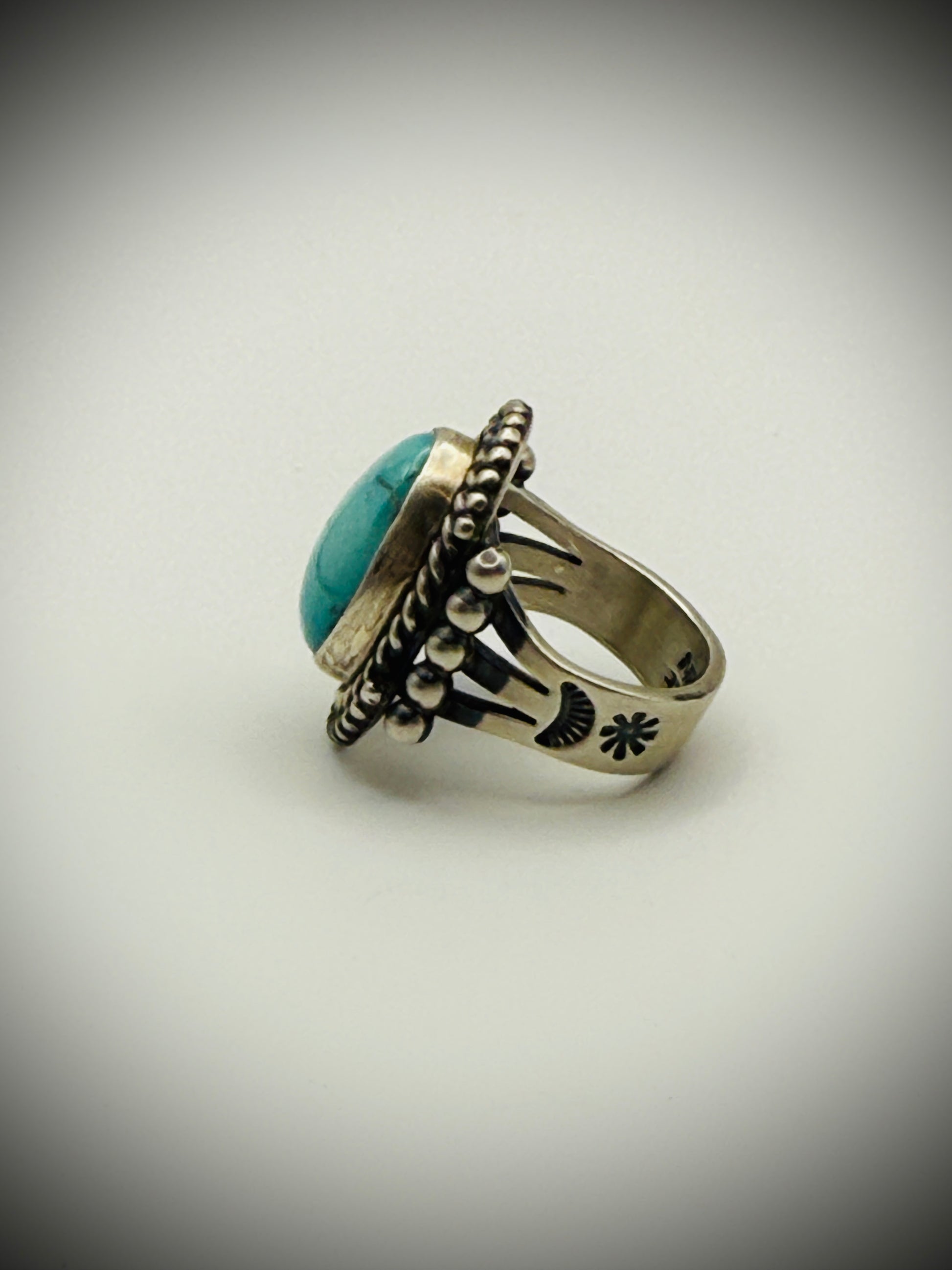 Albert Jake Navajo Sterling Turquoise Ring Sz 7, 15g – “A. Jake”