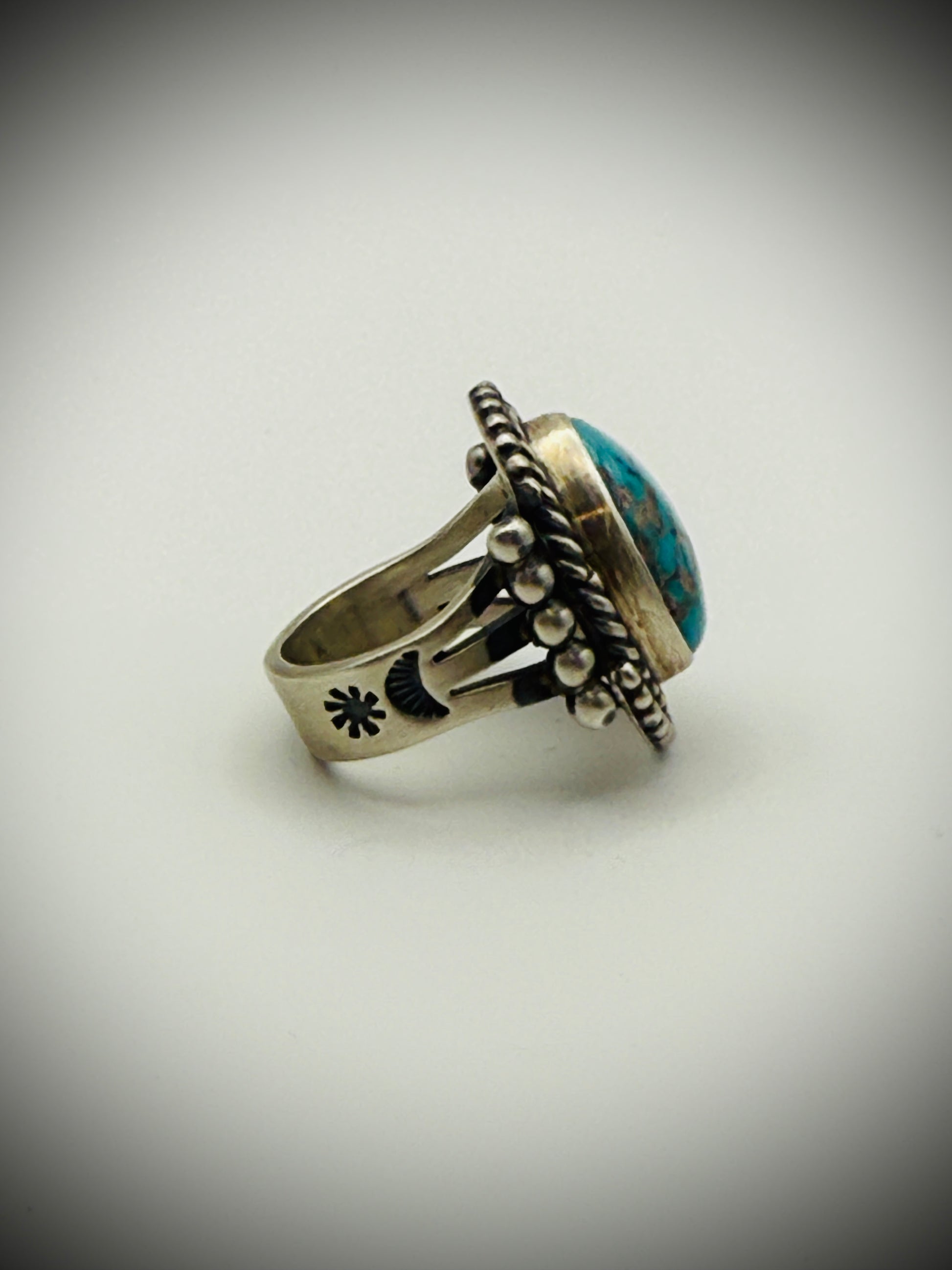 Albert Jake Navajo Sterling Turquoise Ring Sz 7, 15g – “A. Jake”