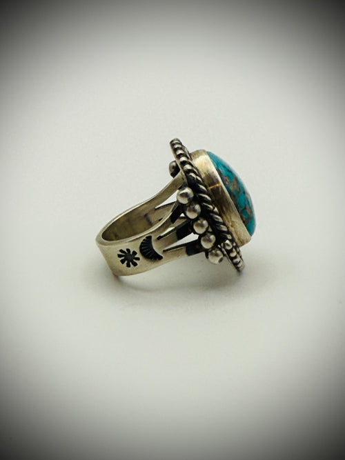 Albert Jake Navajo Sterling Turquoise Ring Sz 7, 15g – “A. Jake”