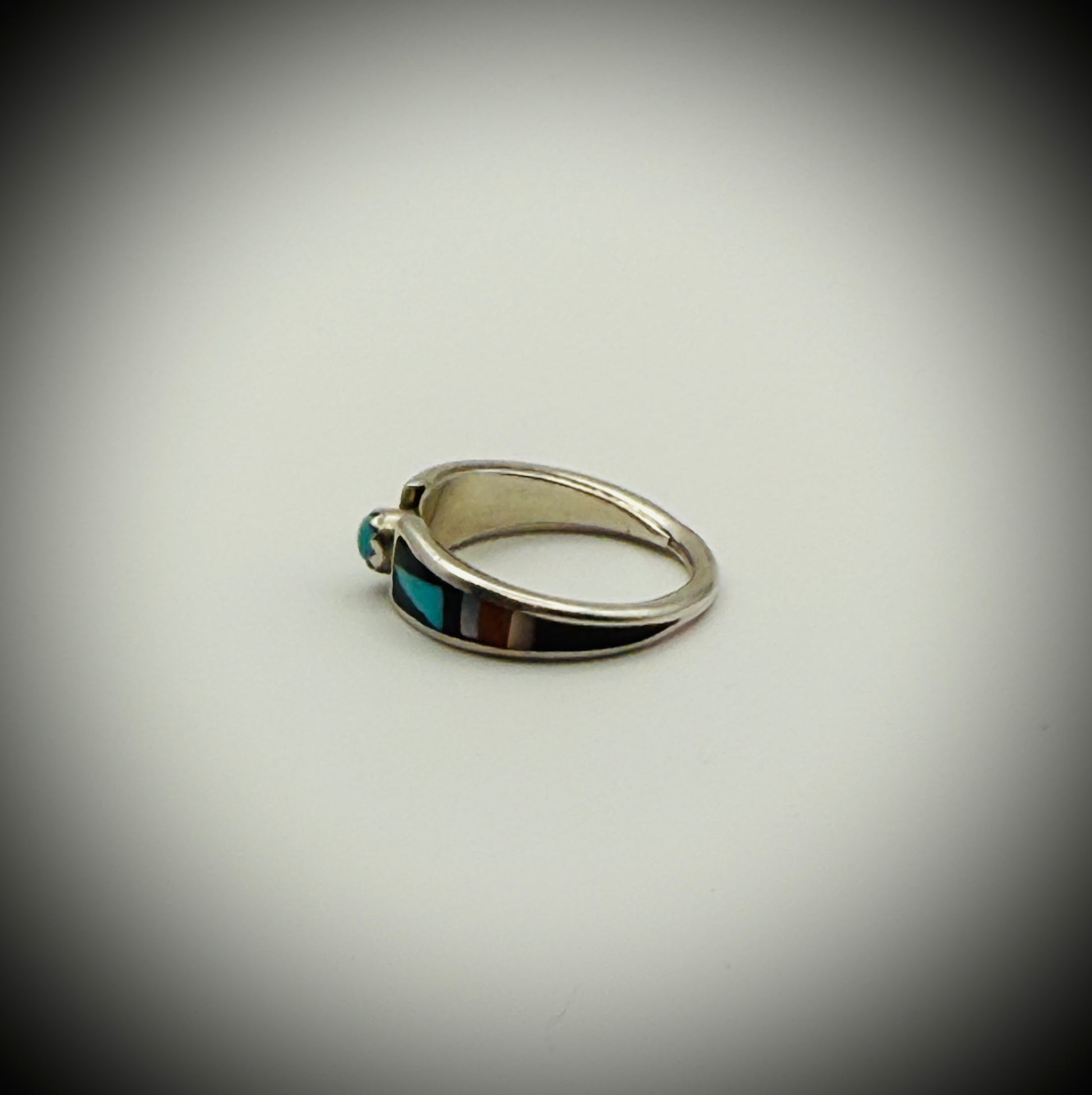 Zuni Sterling Channel Inlay Turquoise Ring — signed “Boone” — Sz 5.5