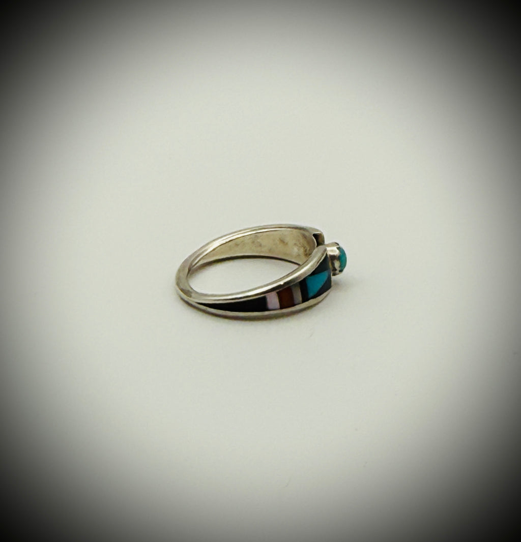 Zuni Sterling Channel Inlay Turquoise Ring — signed “Boone” — Sz 5.5