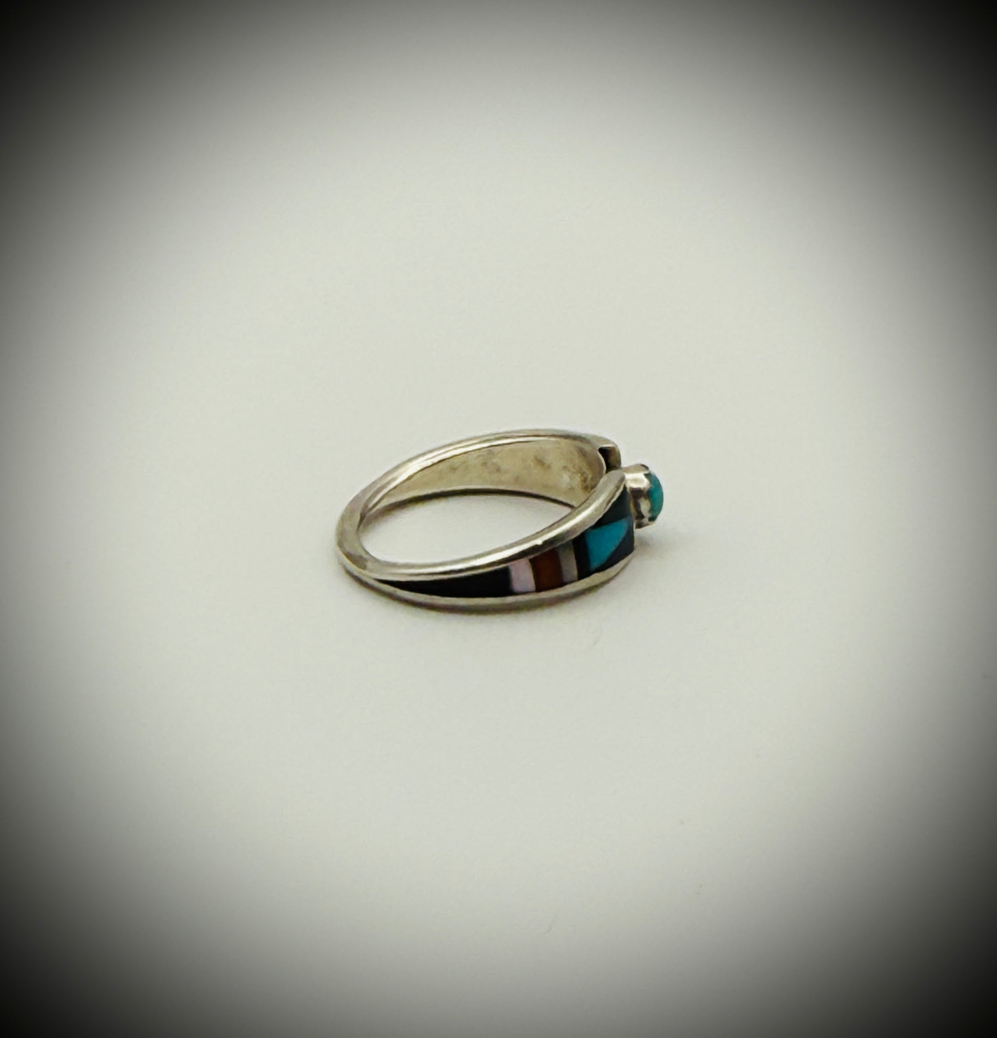 Zuni Sterling Channel Inlay Turquoise Ring — signed “Boone” — Sz 5.5
