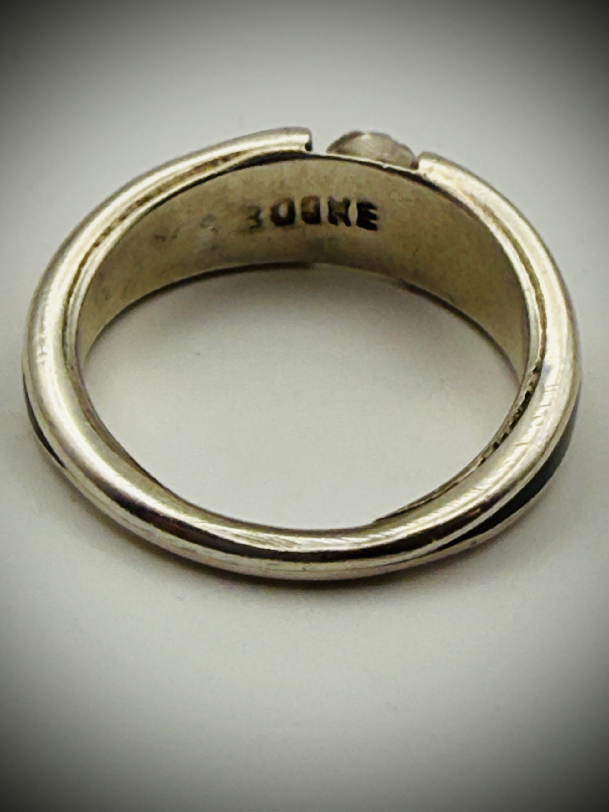 Zuni Sterling Channel Inlay Turquoise Ring — signed “Boone” — Sz 5.5