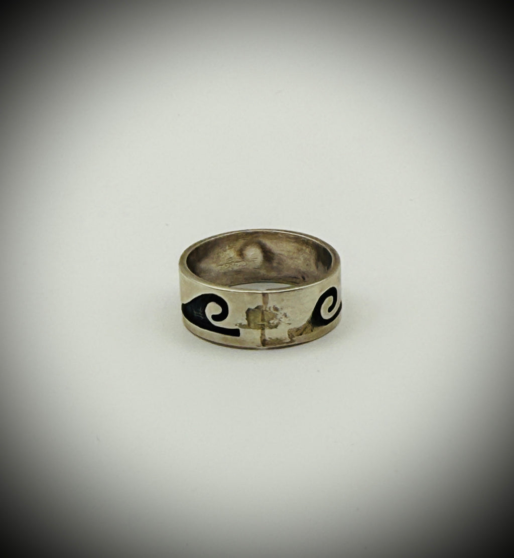 Hopi Sterling Overlay Band Ring, Size 9.25 (Artist-Stamped), 7g