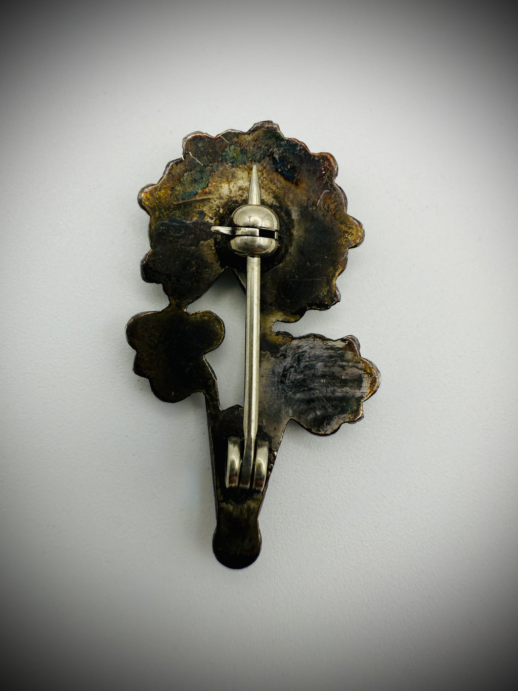 Vintage Zuni-Style Turquoise Flower Brooch — Silver Tested, 6g