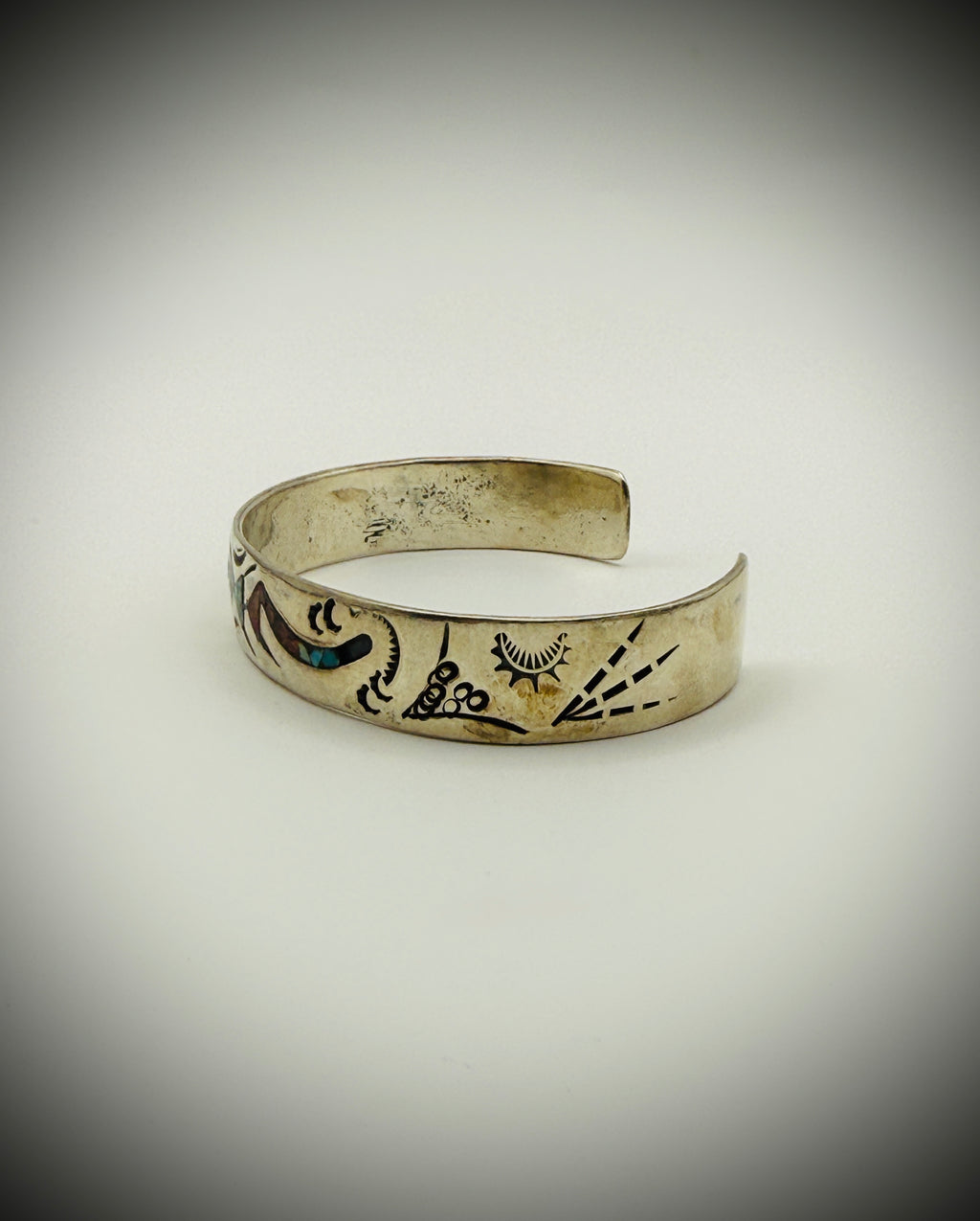 Southwestern Silver Chip-Inlay Cuff (Turquoise & Coral) | Sz 6.5 total | 20g