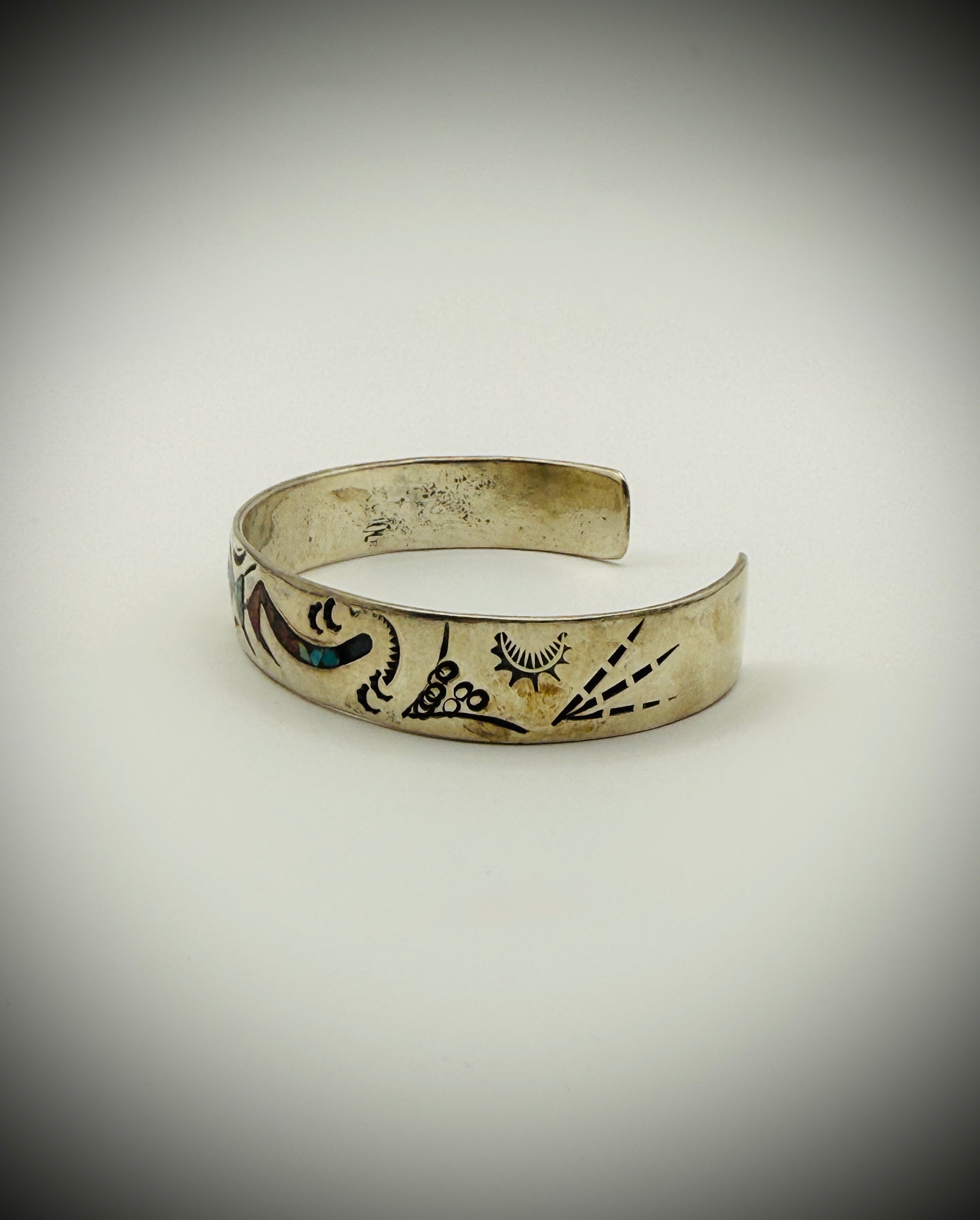 Southwestern Silver Chip-Inlay Cuff (Turquoise & Coral) | Sz 6.5 total | 20g