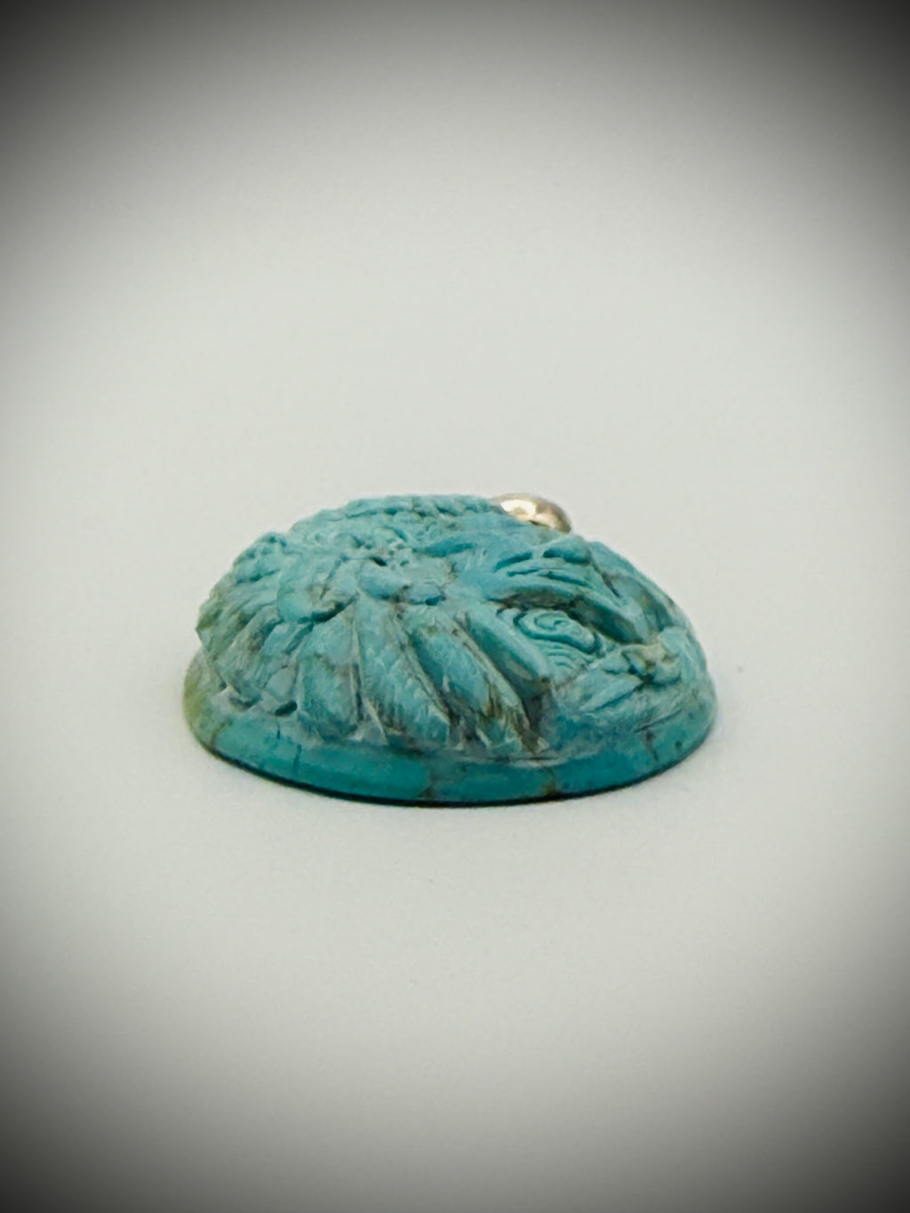 Carved Turquoise Chief Pendant - 15g - 925 bail