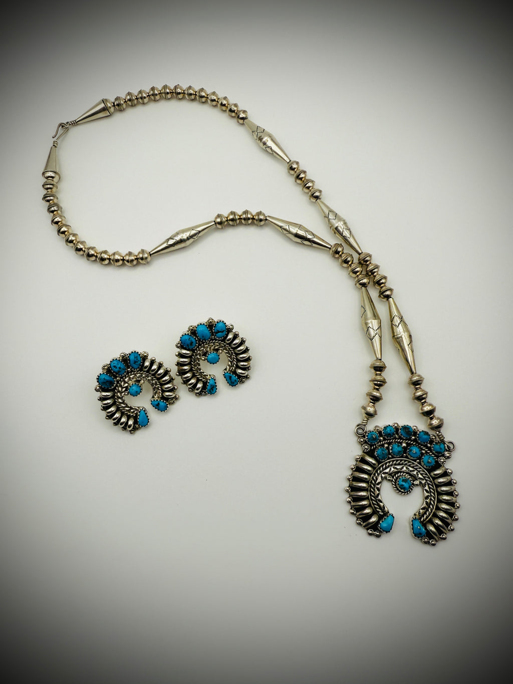 Nora Tsosie Navajo Sterling Turquoise Naja Necklace & Earrings Set