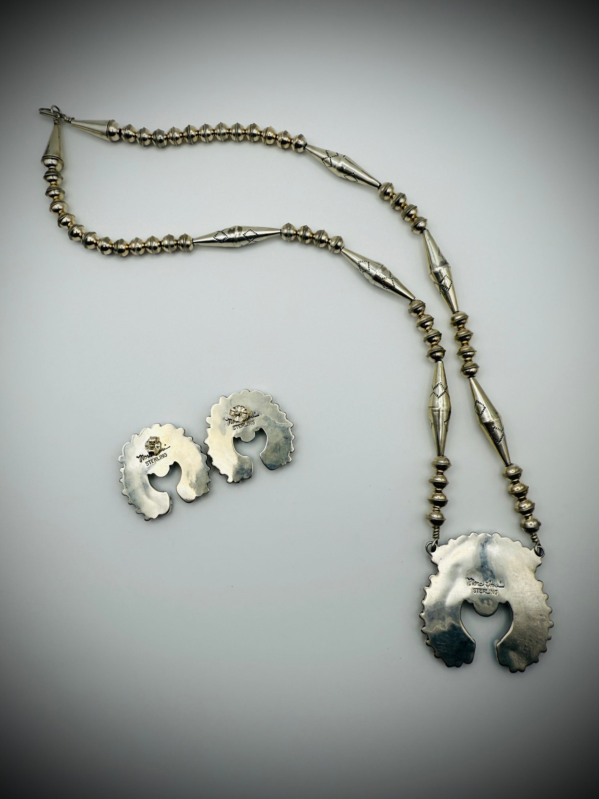 Nora Tsosie Navajo Sterling Turquoise Naja Necklace & Earrings Set