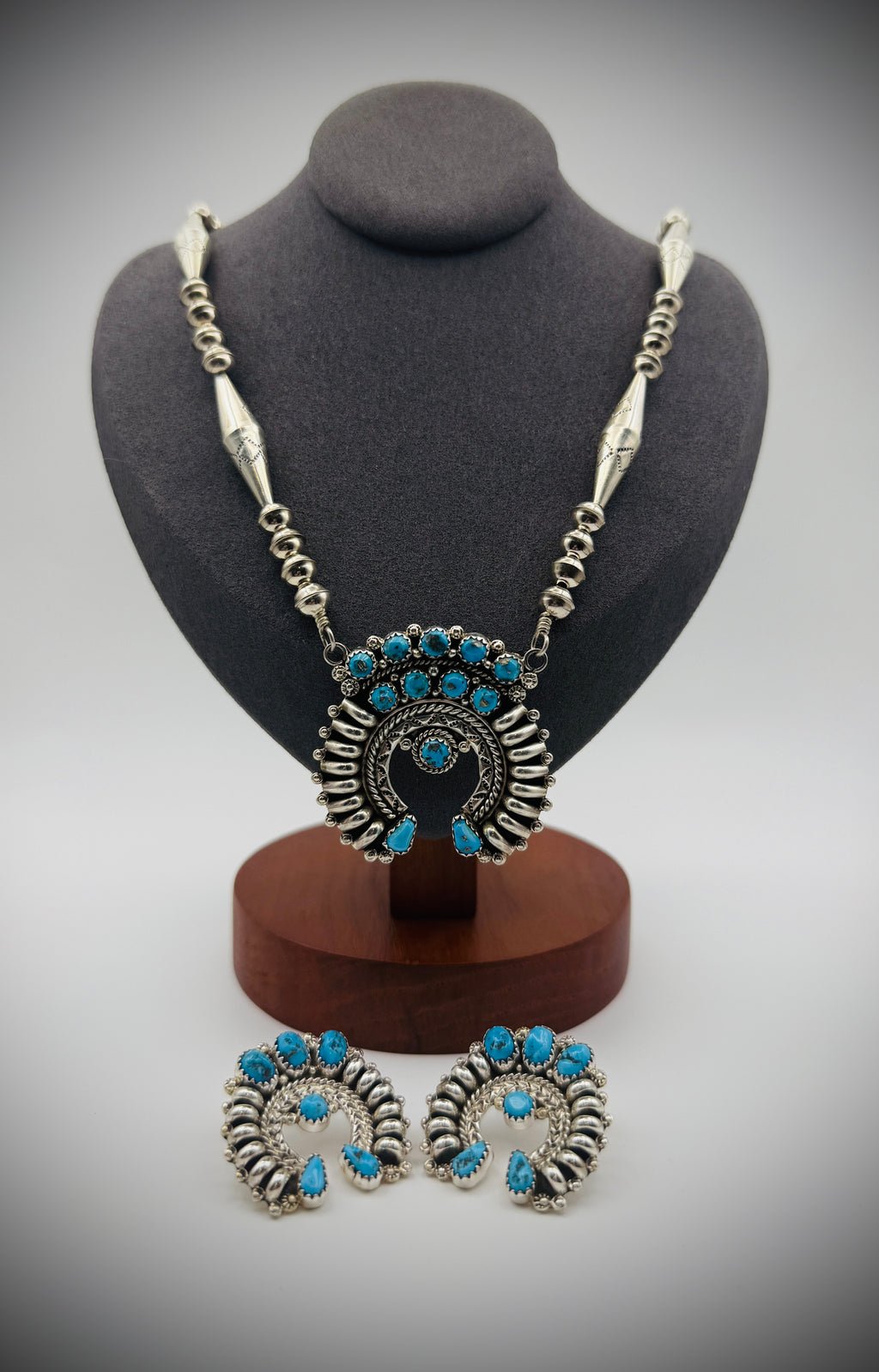 Nora Tsosie Navajo Sterling Turquoise Naja Necklace & Earrings Set