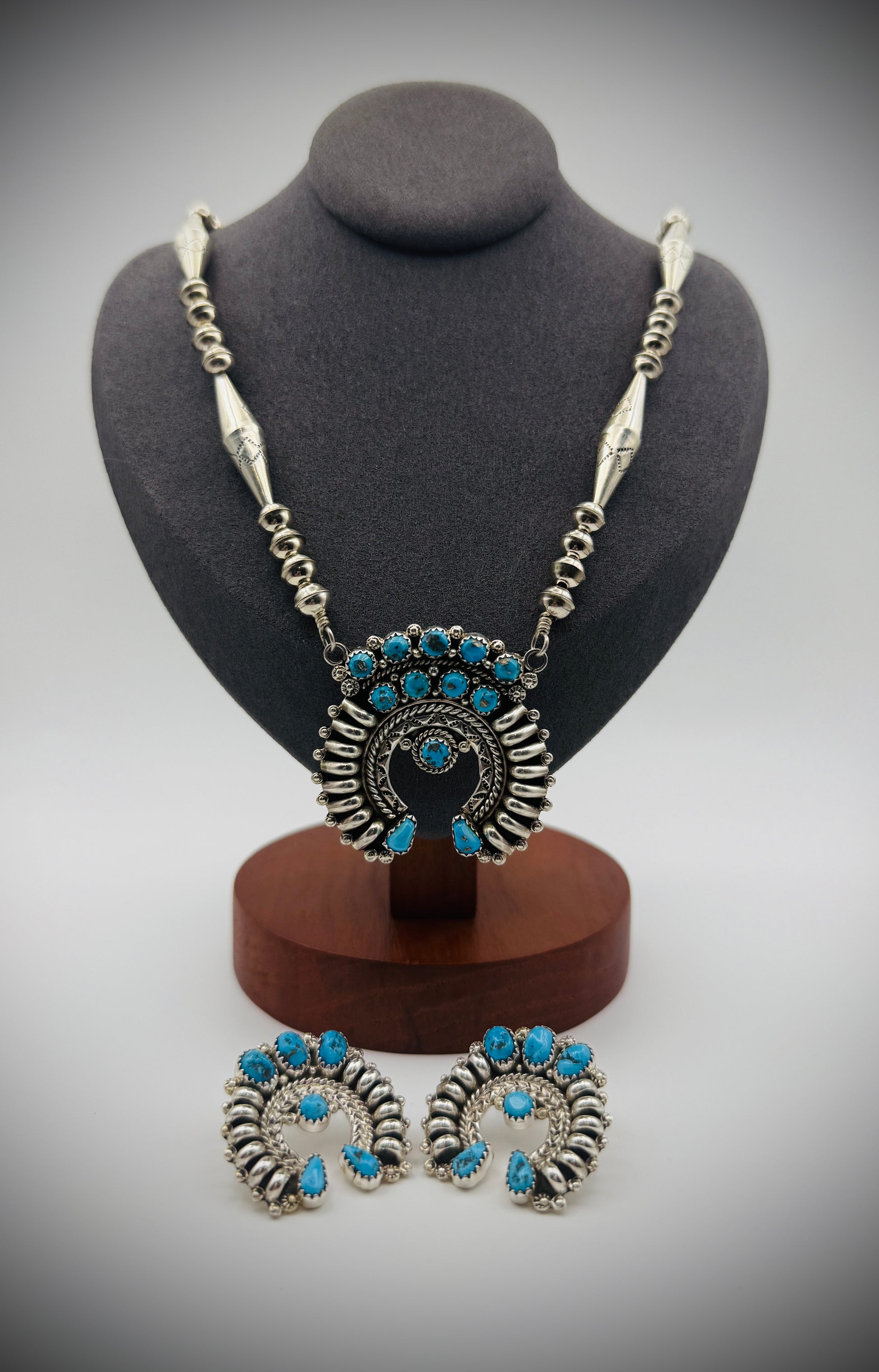 Nora Tsosie Navajo Sterling Turquoise Naja Necklace & Earrings Set