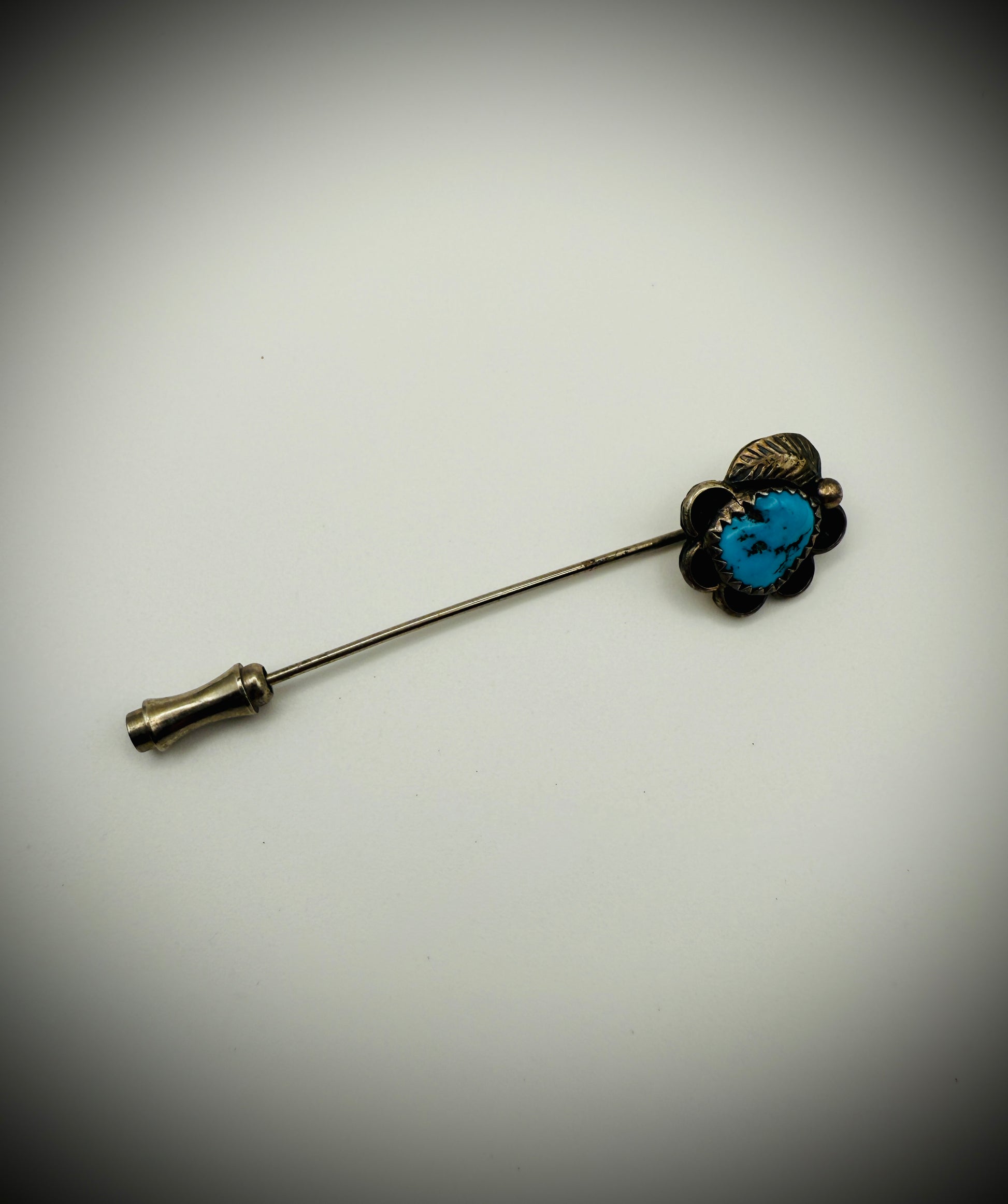 Vintage Navajo Sterling Turquoise Hat/Lapel Pin — artist-stamped