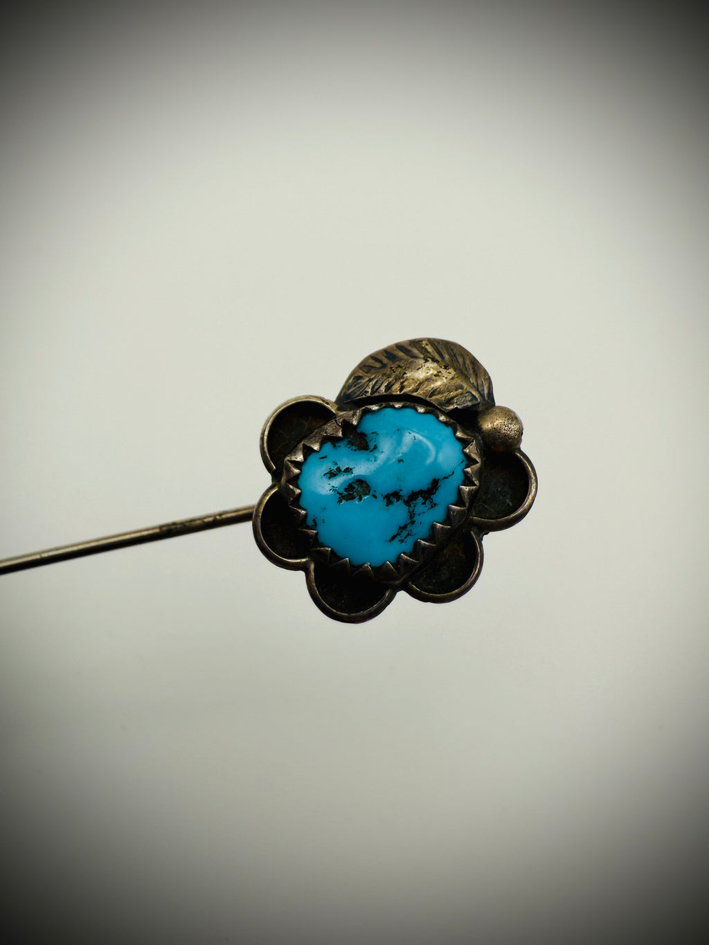 Vintage Navajo Sterling Turquoise Hat/Lapel Pin — artist-stamped