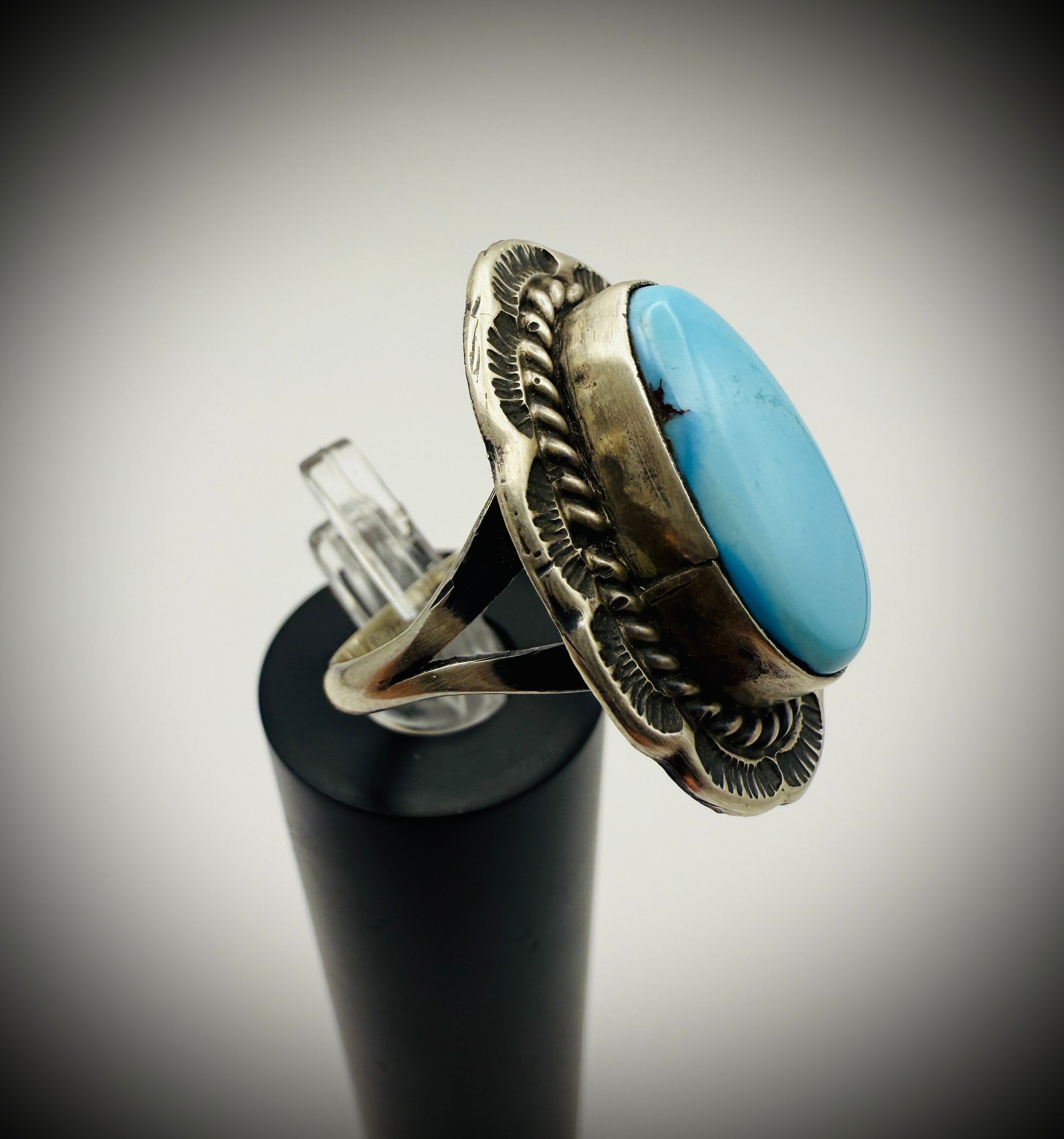 Navajo Sterling Turquoise Ring — artist-stamped F - Freda Martinez, Size 7