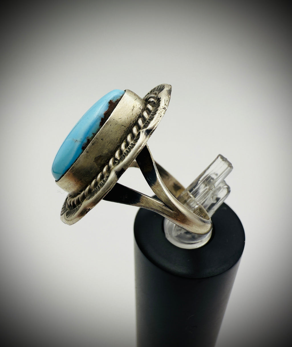 Navajo Sterling Turquoise Ring — artist-stamped F - Freda Martinez, Size 7