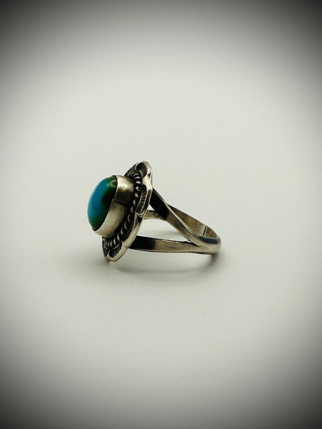 Navajo Sterling Turquoise Ring — Freda Martinez “F” Hallmark, Size 7.5