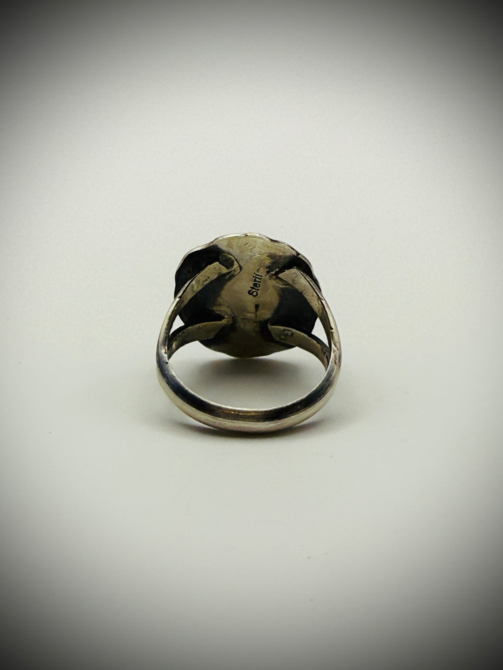 Navajo Sterling Turquoise Ring — Freda Martinez “F” Hallmark, Size 7.5