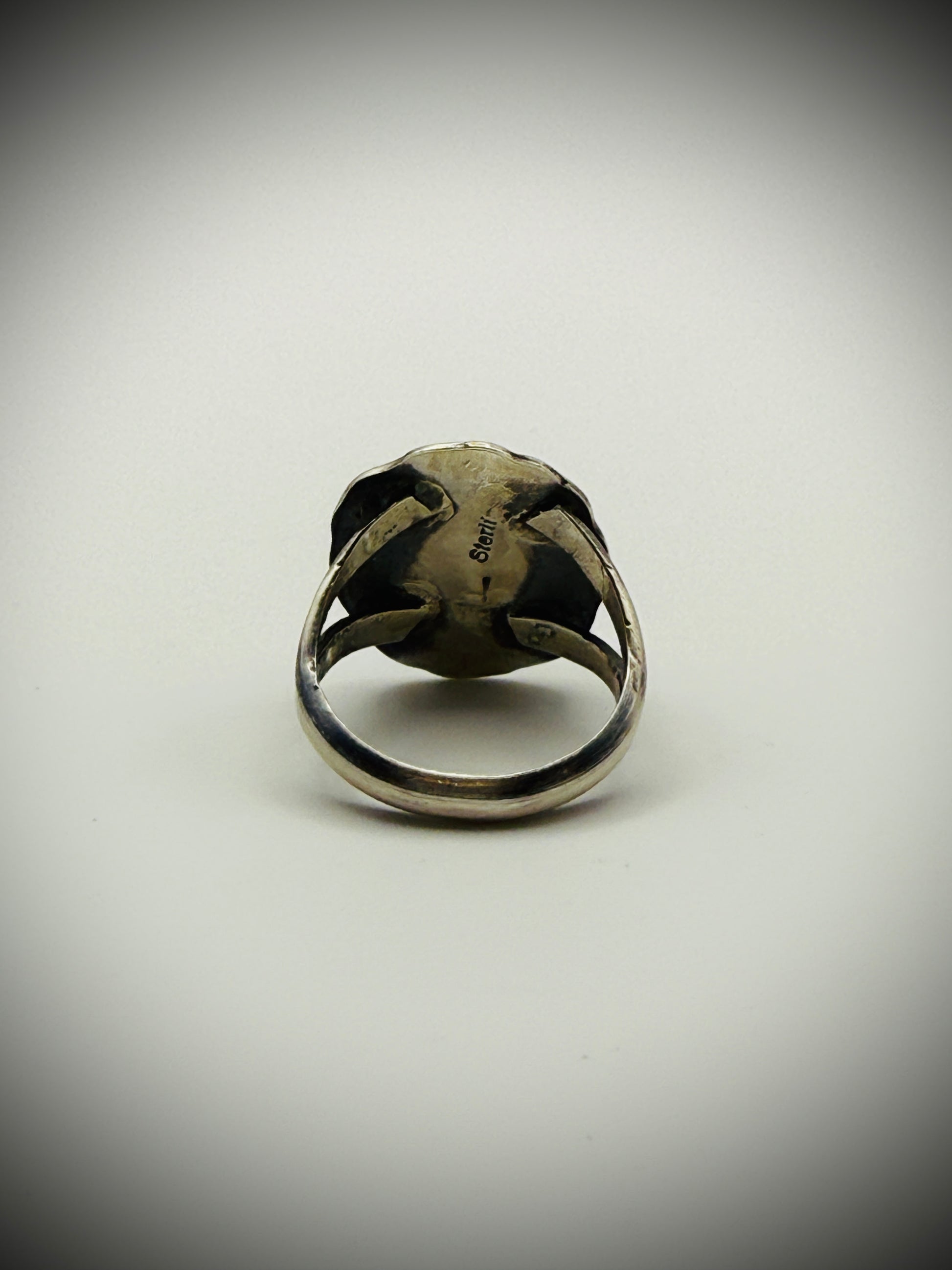 Navajo Sterling Turquoise Ring — Freda Martinez “F” Hallmark, Size 7.5