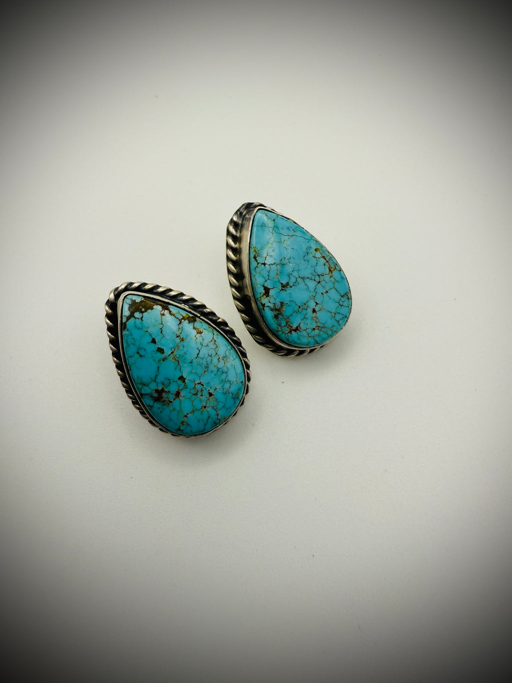 Navajo Sterling Turquoise Teardrop Stud Earrings — Elouise Kee (EK)