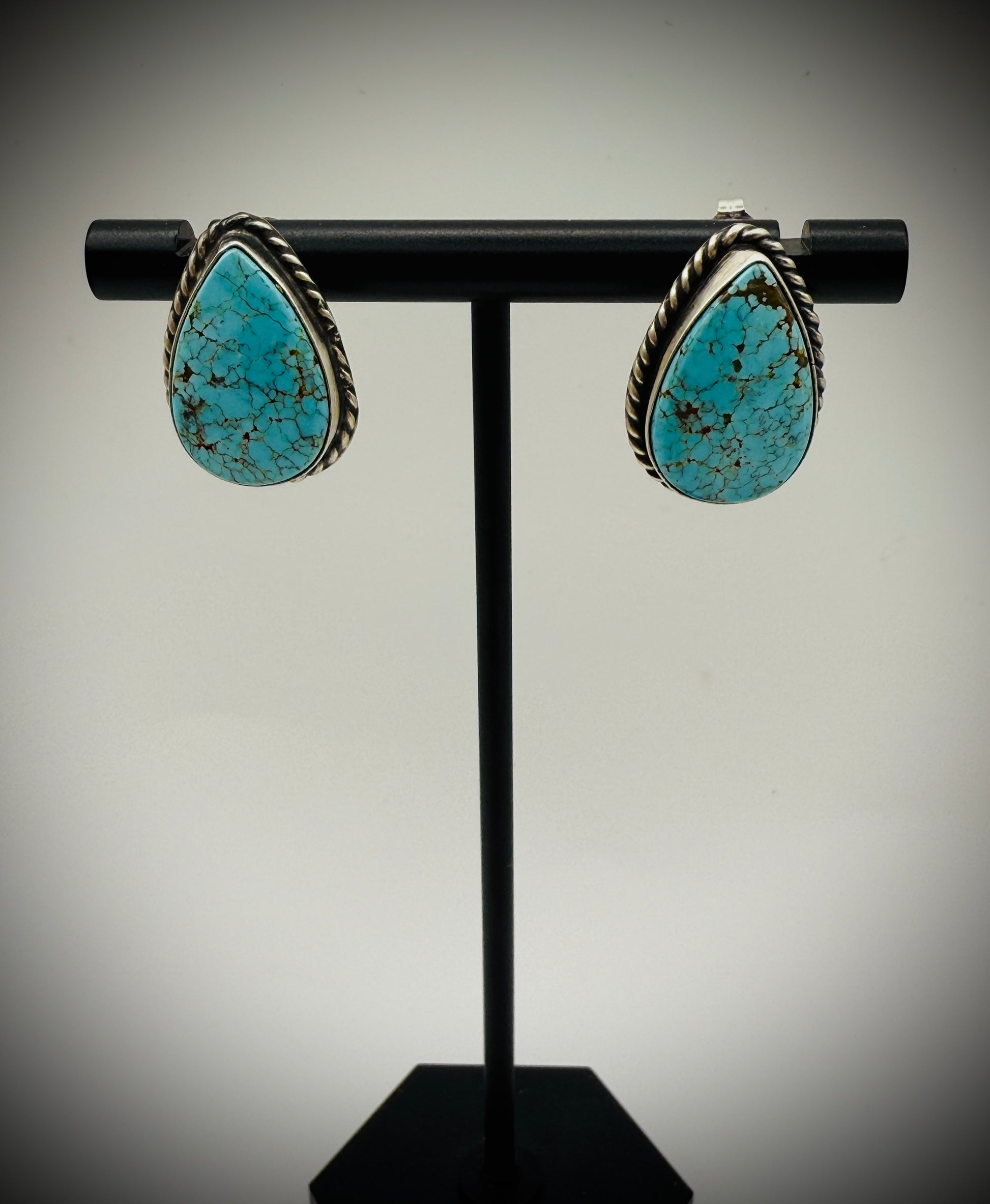 Navajo Sterling Turquoise Teardrop Stud Earrings — Elouise Kee (EK)
