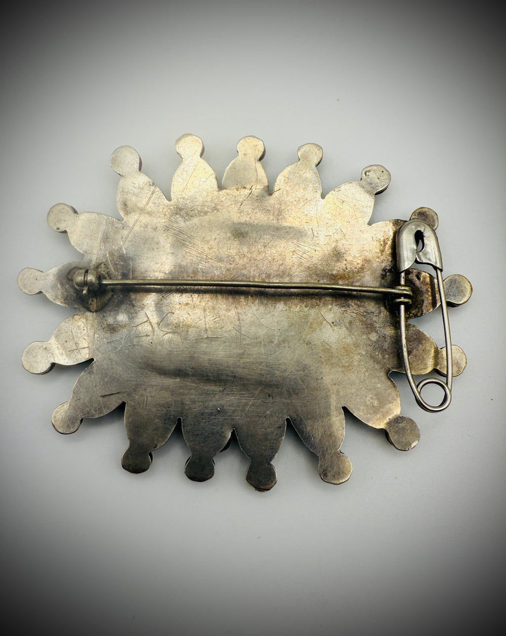 Vintage Navajo “Dead Pawn” Turquoise Cluster Brooch + Tag, 3.25" (26g)