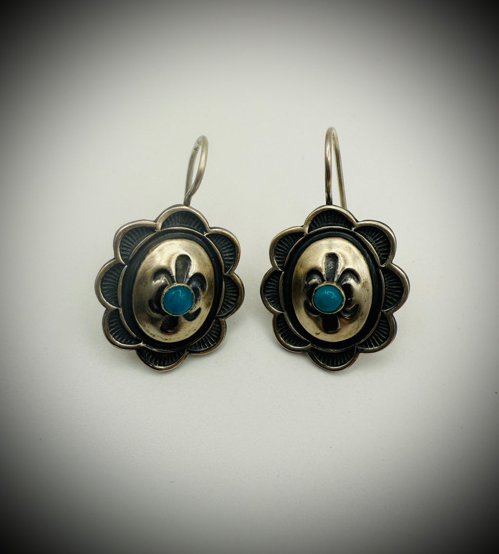 Kevin Randall Sterling Turquoise Concho Set: 18" Necklace & Earrings