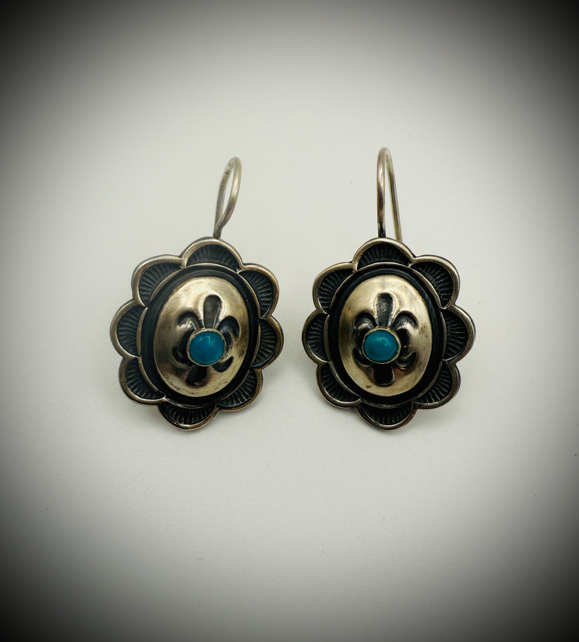 Kevin Randall Sterling Turquoise Concho Set: 18" Necklace & Earrings