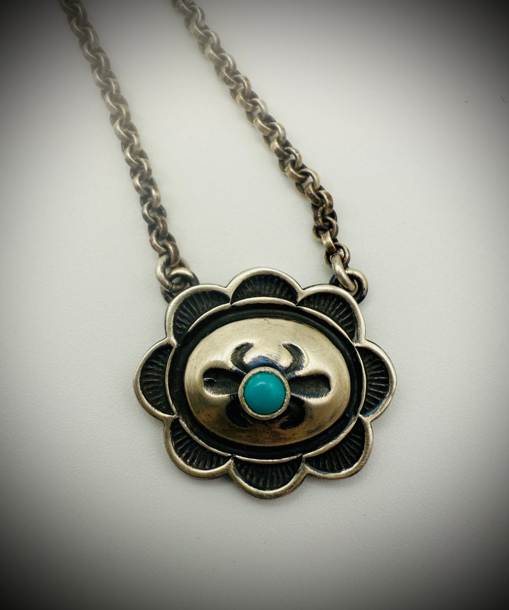 Kevin Randall Sterling Turquoise Concho Set: 18" Necklace & Earrings