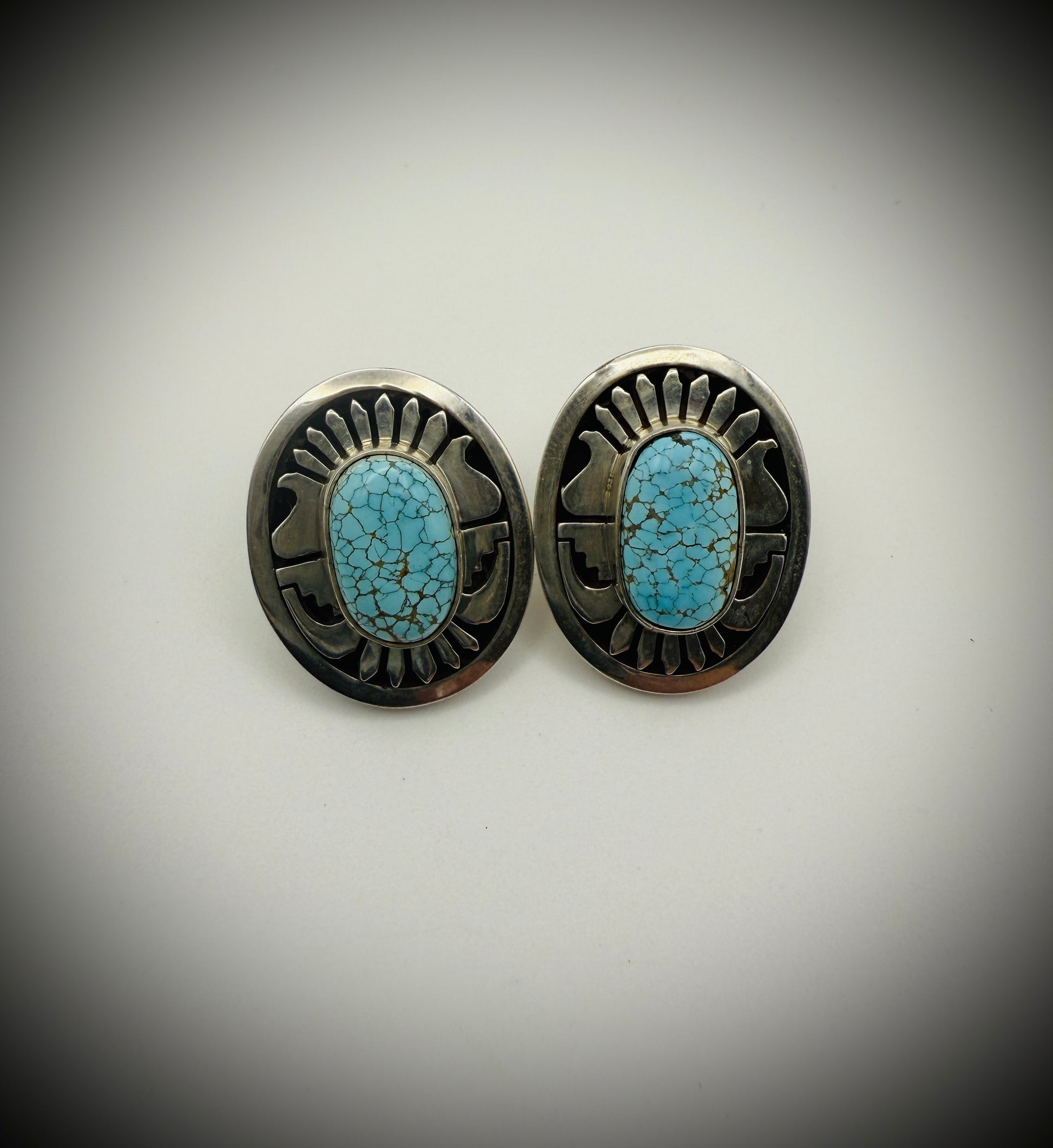 Leonard Nez Navajo #8 Turquoise Overlay Earrings, 1" (15g) – Signed