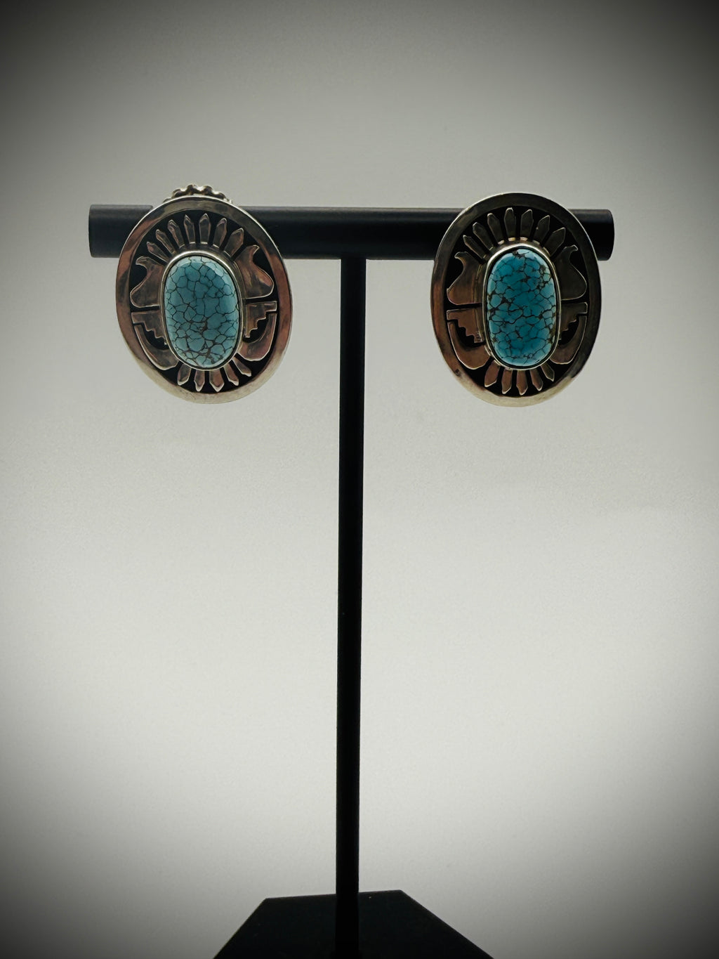 Leonard Nez Navajo #8 Turquoise Overlay Earrings, 1" (15g) – Signed
