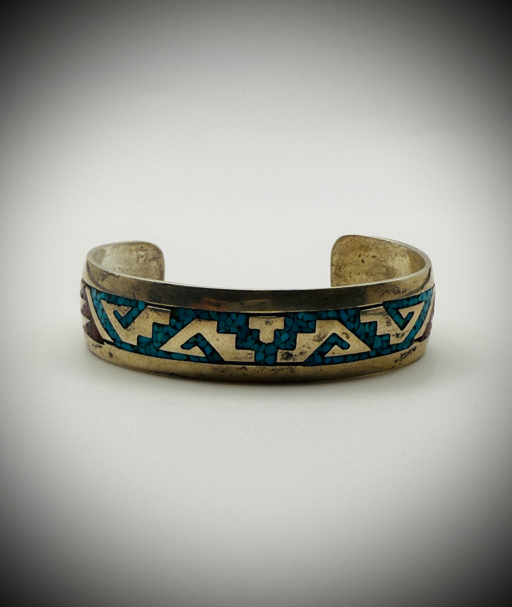 Thomas Singer Navajo Sterling Chip-Inlay Cuff 6.5" (23g) Turquoise/Coral