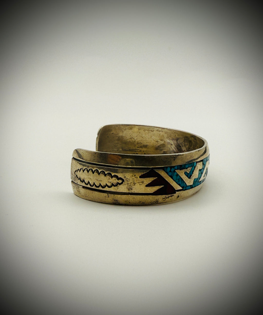 Thomas Singer Navajo Sterling Chip-Inlay Cuff 6.5" (23g) Turquoise/Coral