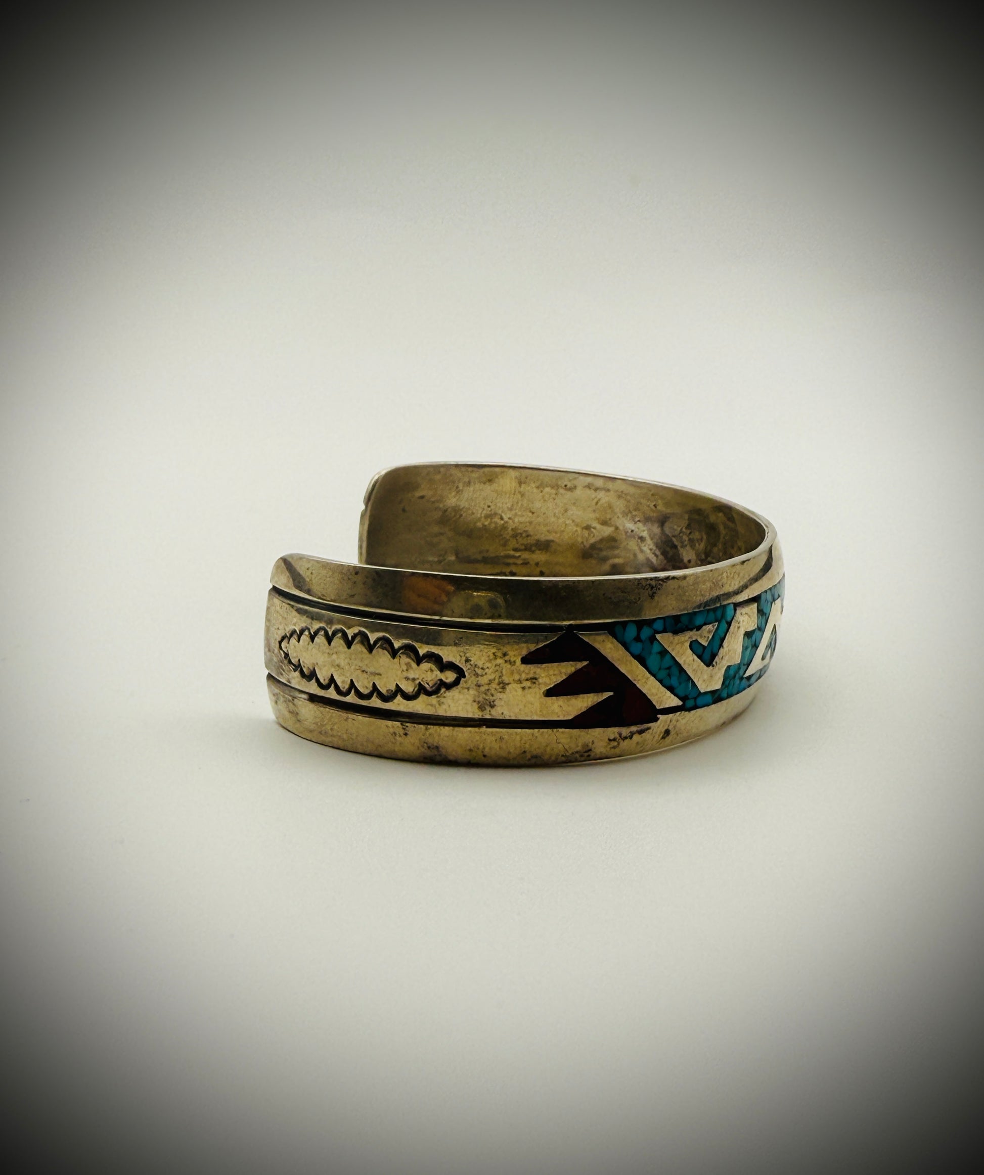 Thomas Singer Navajo Sterling Chip-Inlay Cuff 6.5" (23g) Turquoise/Coral