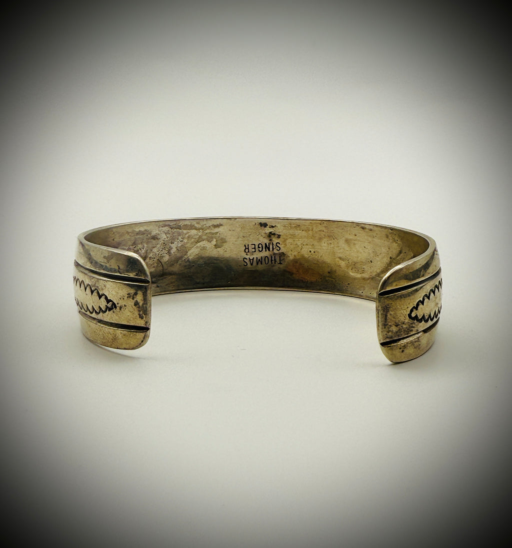 Thomas Singer Navajo Sterling Chip-Inlay Cuff 6.5" (23g) Turquoise/Coral