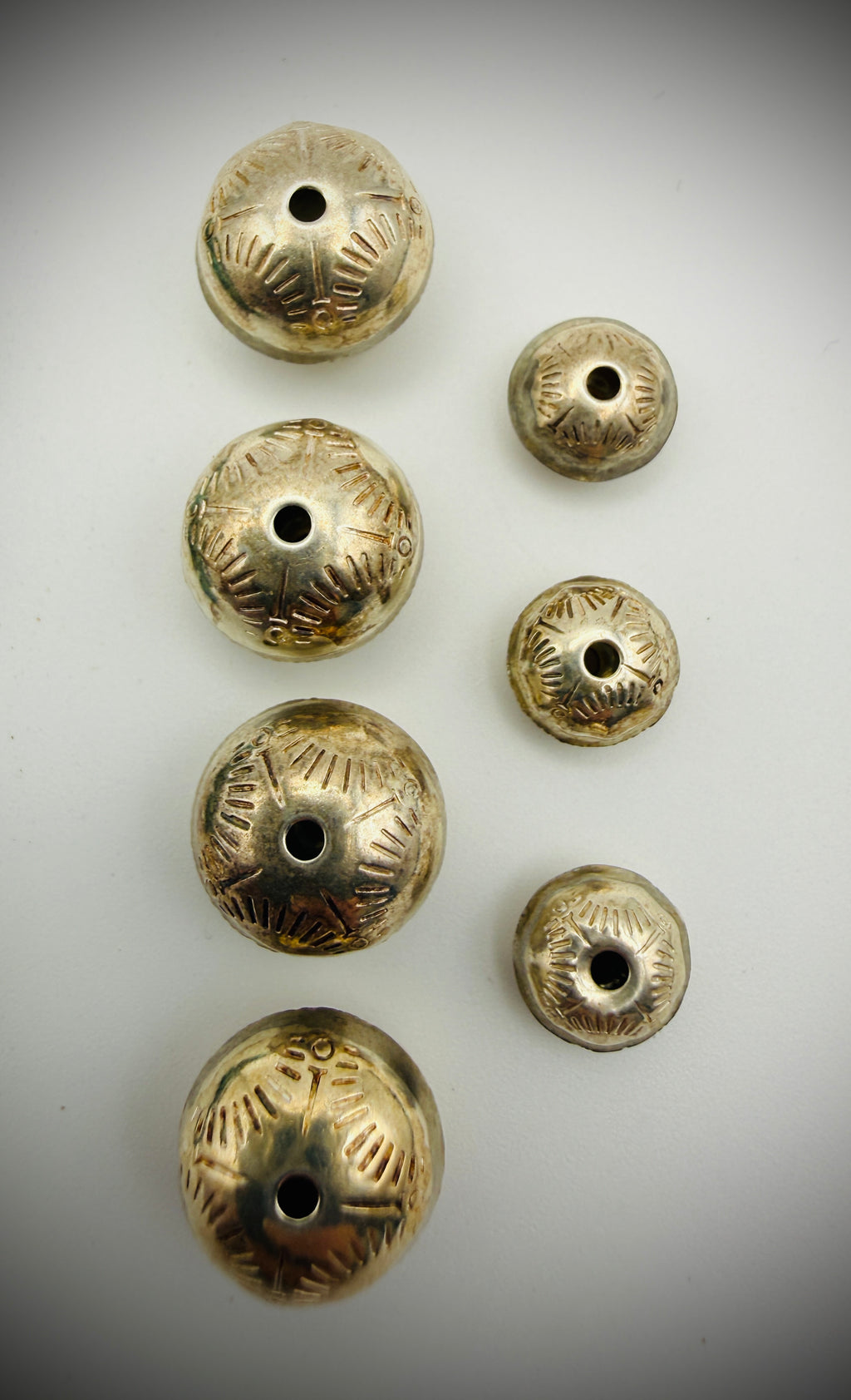 Lot — 16 Turquoise 10 mm Disc Beads + 7 Handmade Stamped Navajo Sterling Beads (20g)