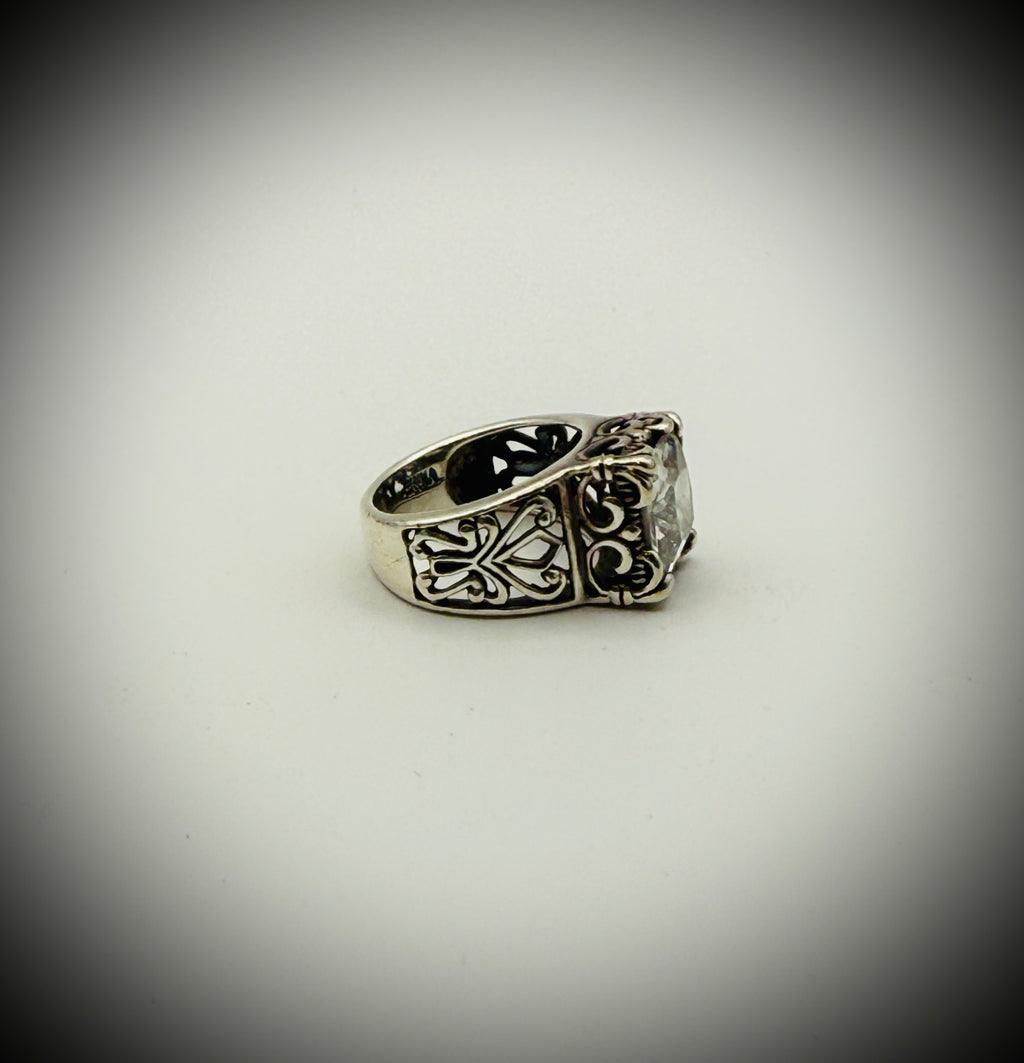 Silpada Sterling Ring (Size 7.5) — Clear Stone, Ornate Scroll Setting