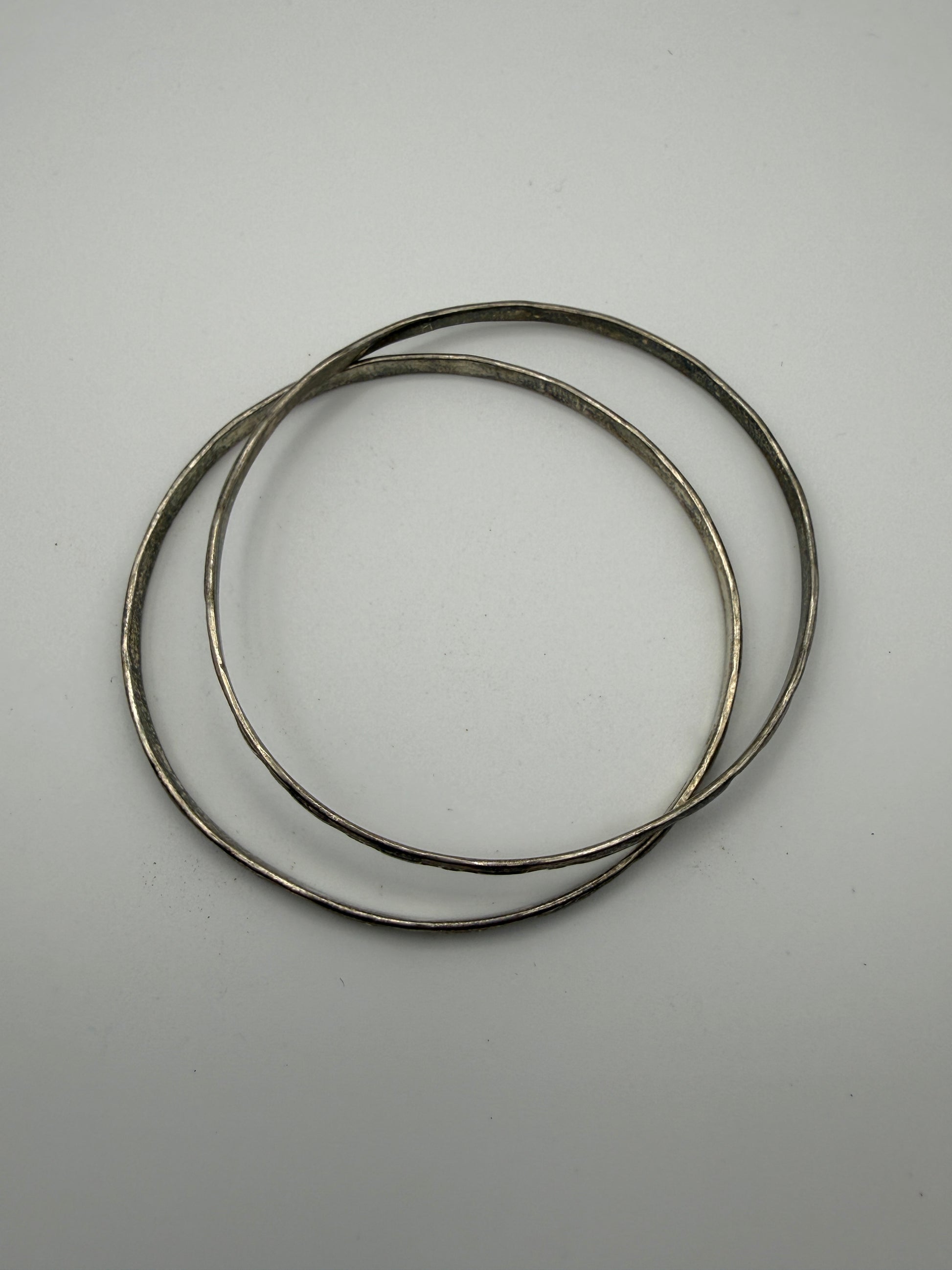 Mexico Sterling Bangle Bracelets (Set of 2) — Stamped “MEXICO 925”, 8.25" — 14g