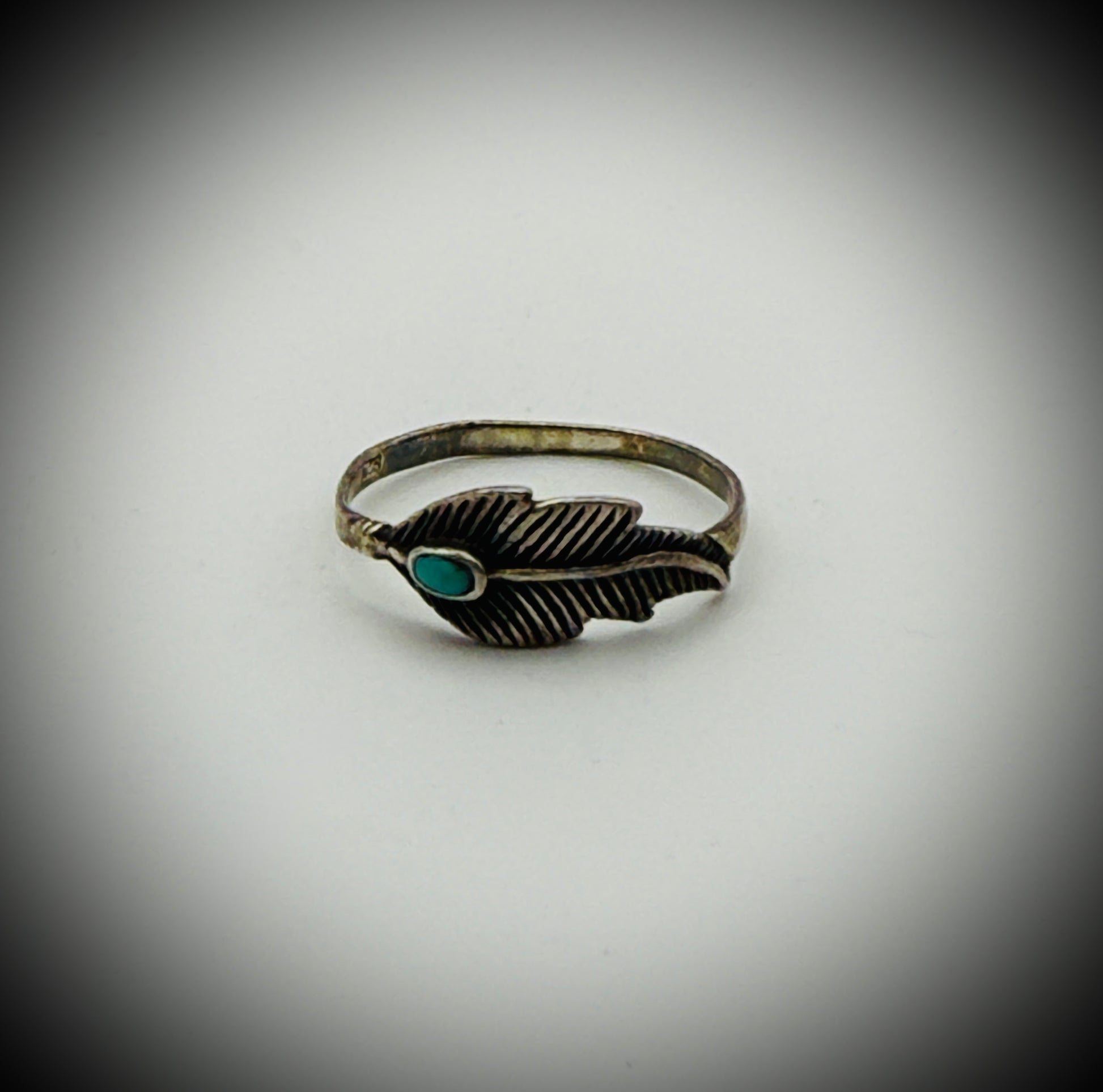 Sterling Turquoise Feather Ring — Size 7, Marked 925, Dainty Stackable