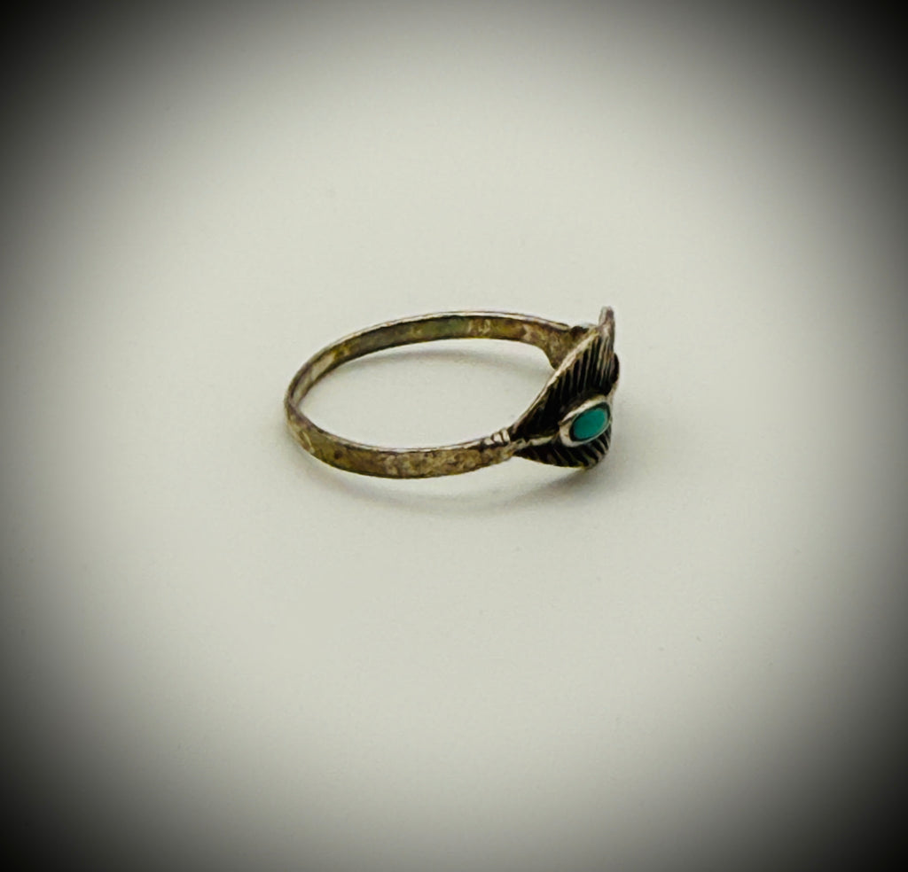 Sterling Turquoise Feather Ring — Size 7, Marked 925, Dainty Stackable