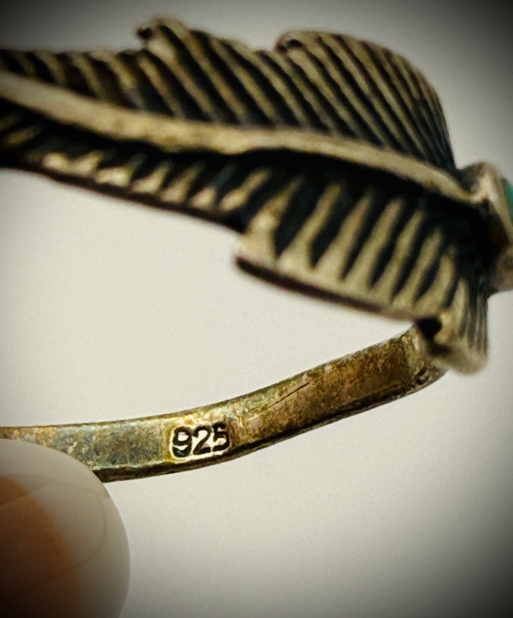 Sterling Turquoise Feather Ring — Size 7, Marked 925, Dainty Stackable