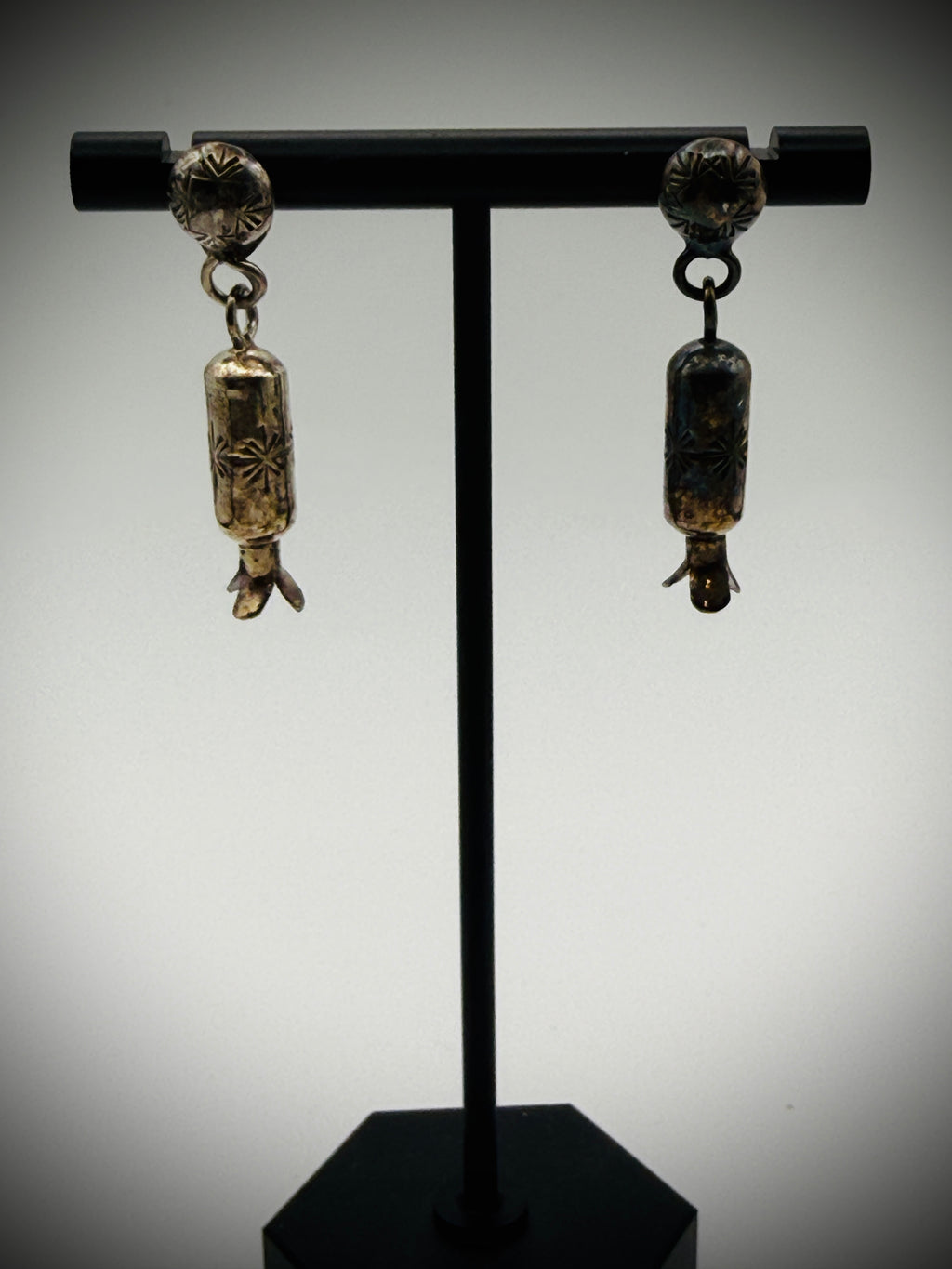 Vintage Sterling Squash Blossom Dangle Earrings — Hand-Stamped, 1.5", 5g