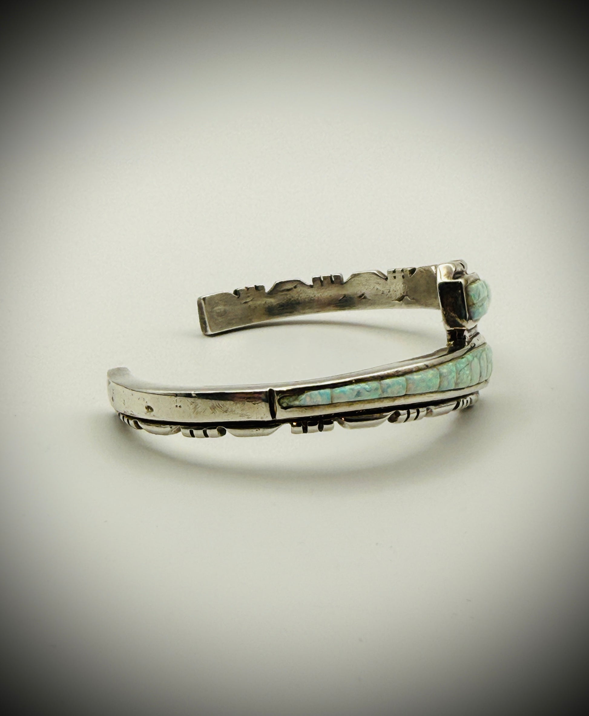 Sterling “Opal” Inlay Cuff Bracelet — Artist Signed — 6.25" — 24g