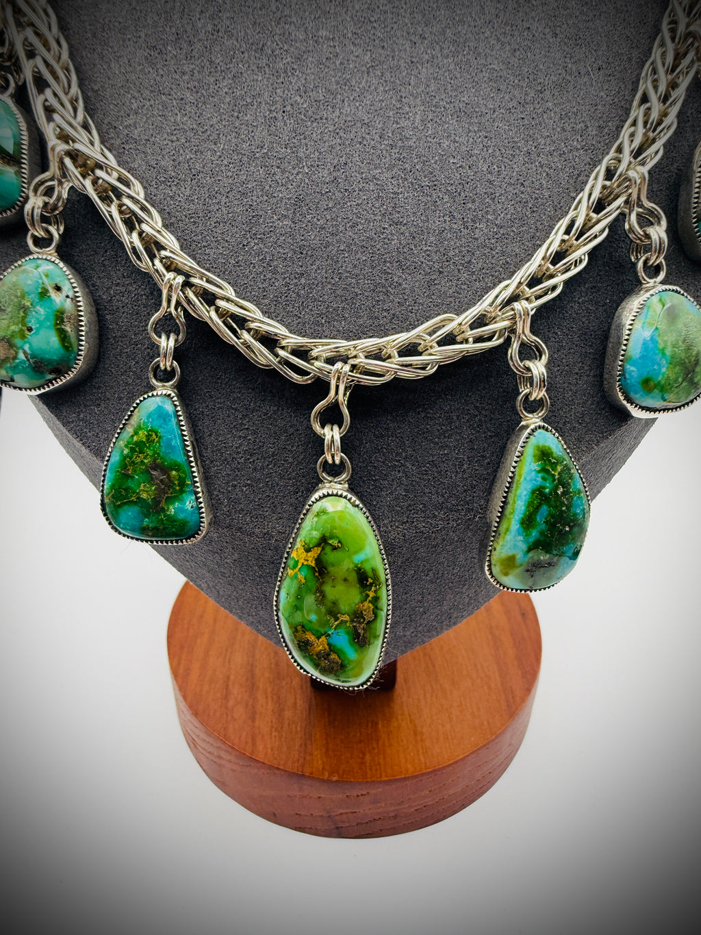 Sonoran Gold Turquoise Necklace & Earrings Set — Sterling, Signed “Smokey”, 18" + Drops, 62g